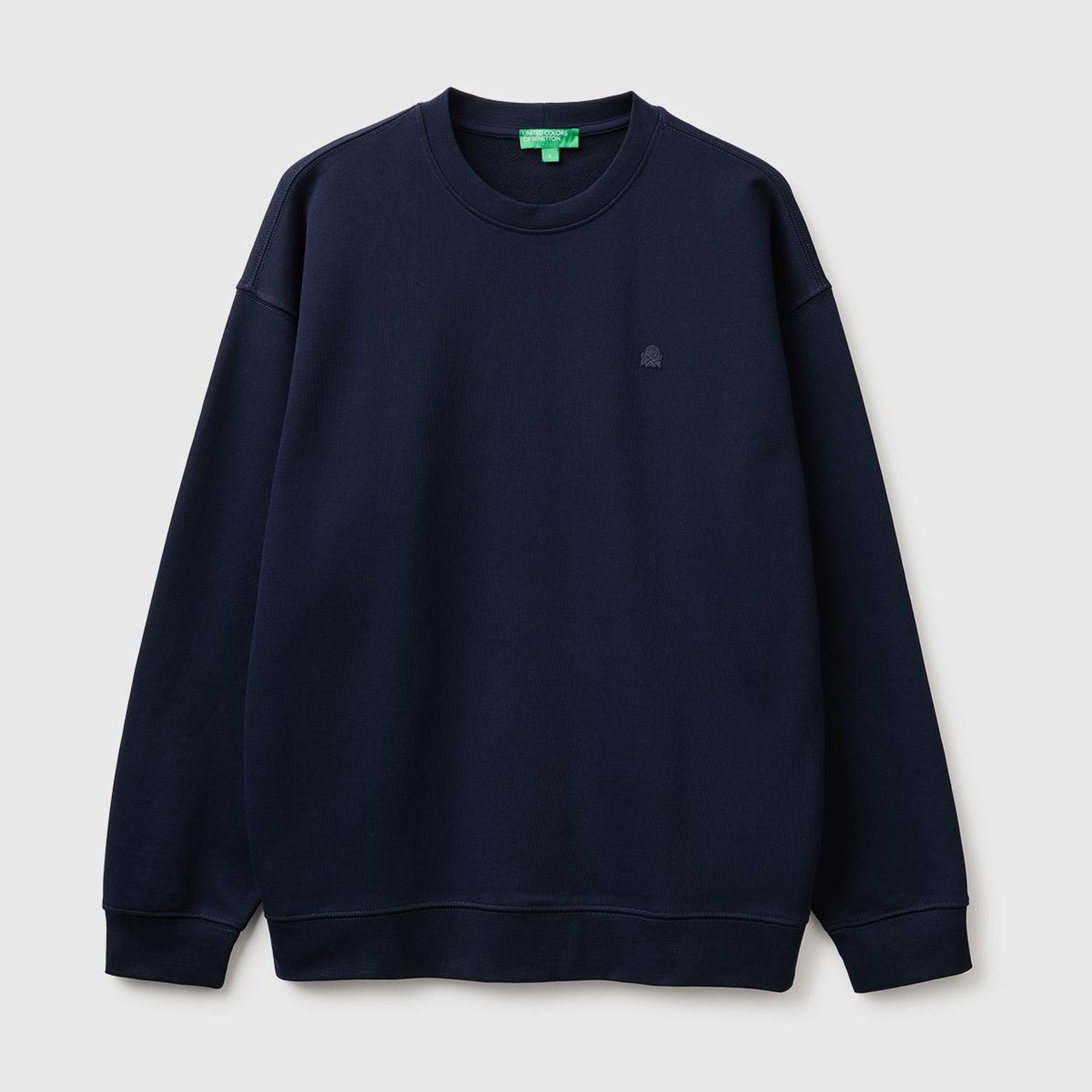 Erkek Lacivert %100 Pamuk Önü Logo İşlemeli Bisiklet Yaka Sweatshirt