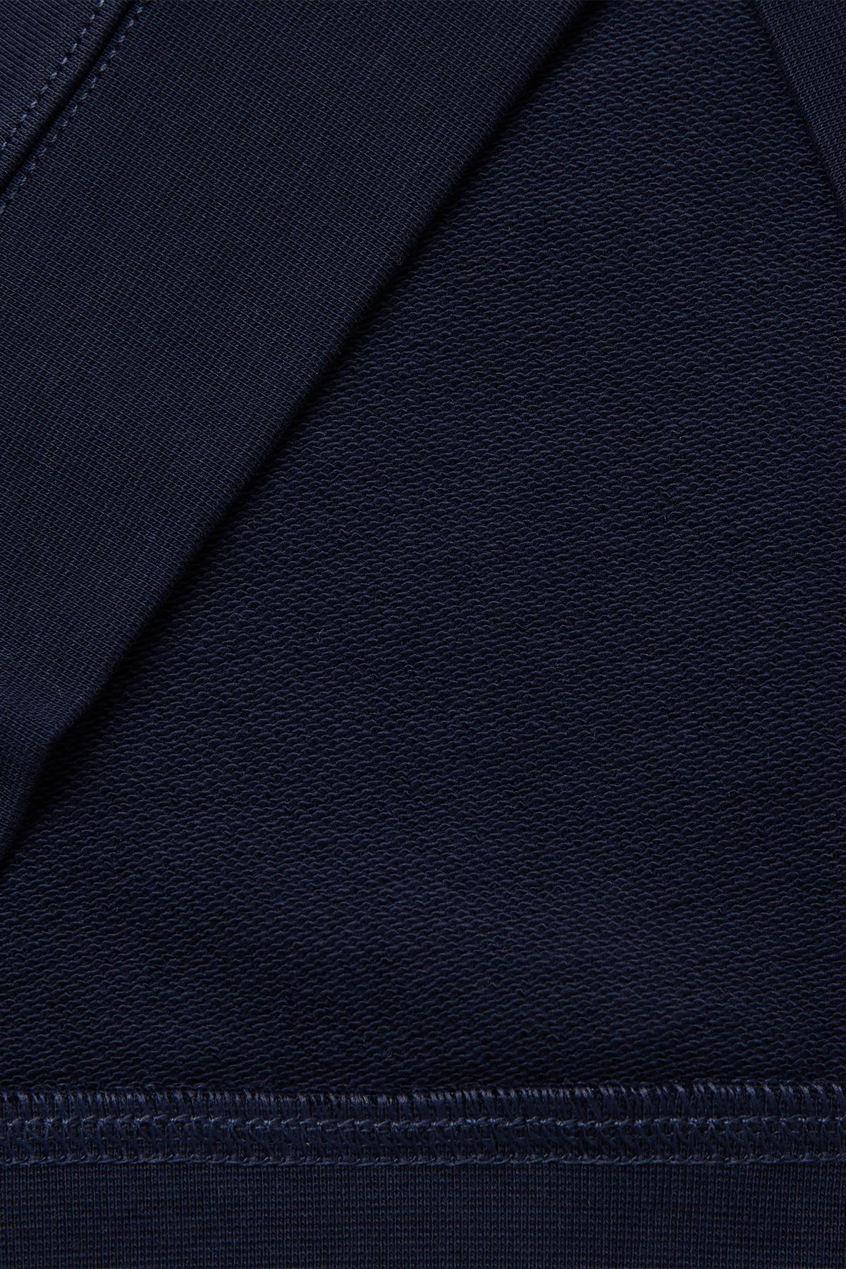 Erkek Lacivert %100 Pamuk Önü Logo İşlemeli Bisiklet Yaka Sweatshirt