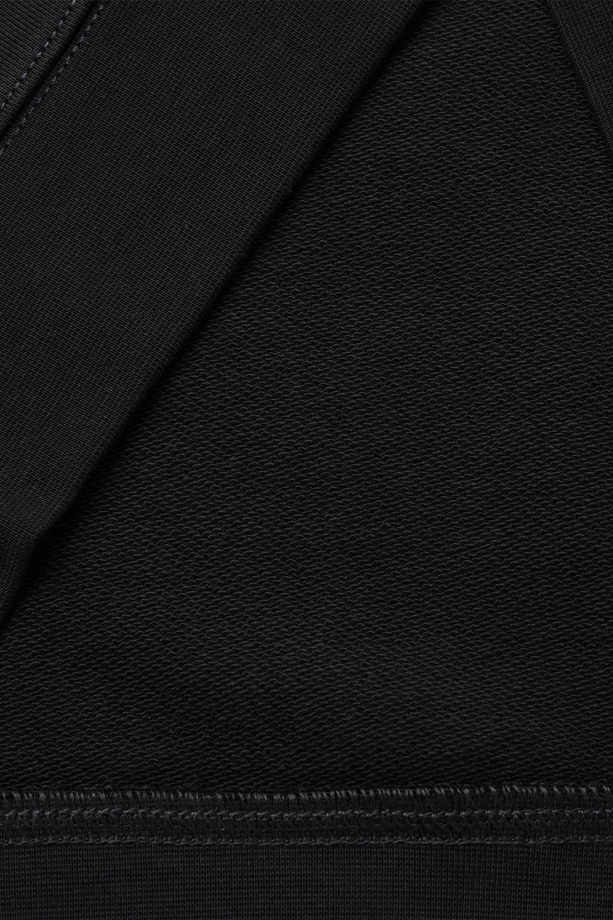Erkek Siyah %100 Pamuk Önü Logo İşlemeli Bisiklet Yaka Sweatshirt