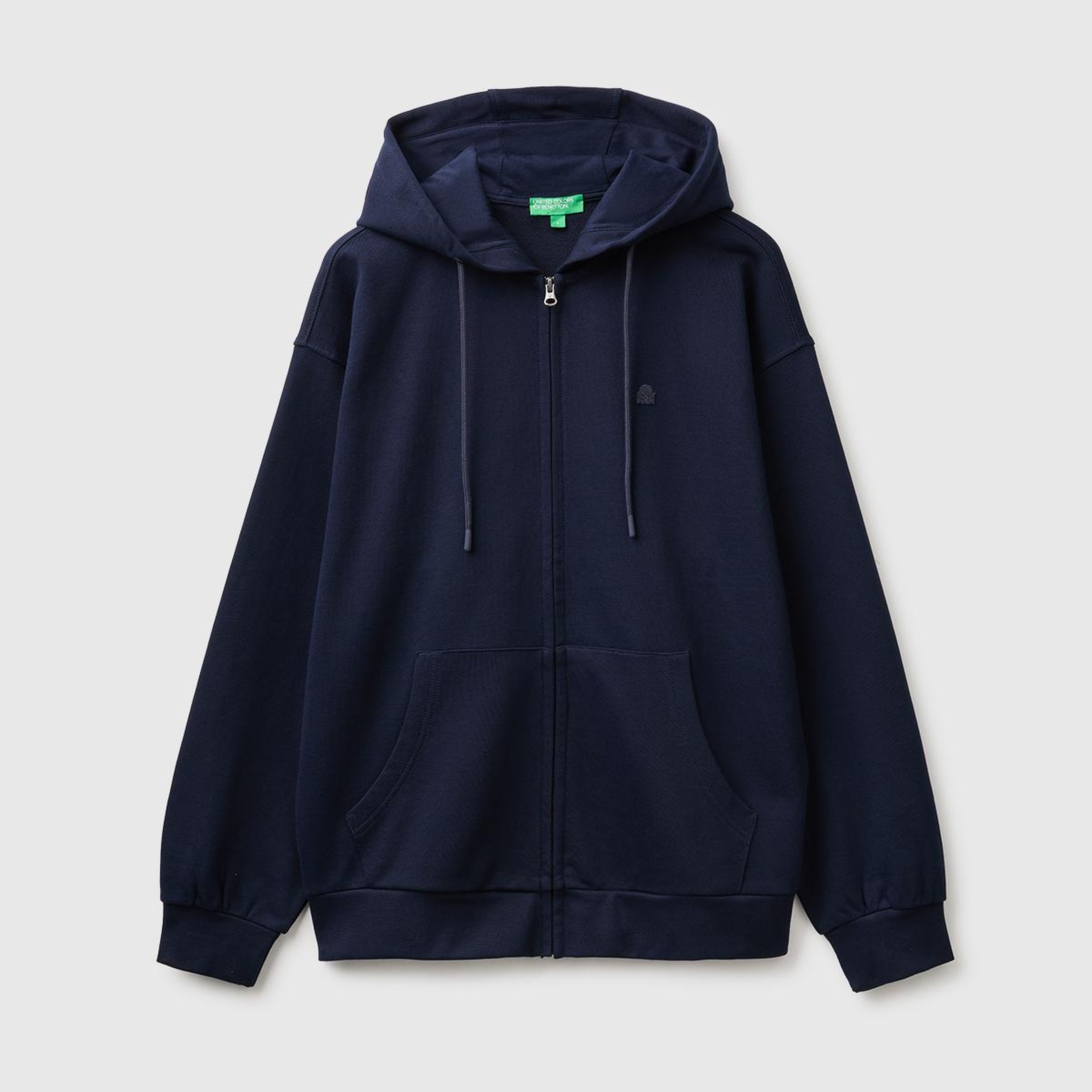 Erkek Lacivert %100 Pamuk Dar Kesim Fermuarlı Kapüşonlu Sweatshirt