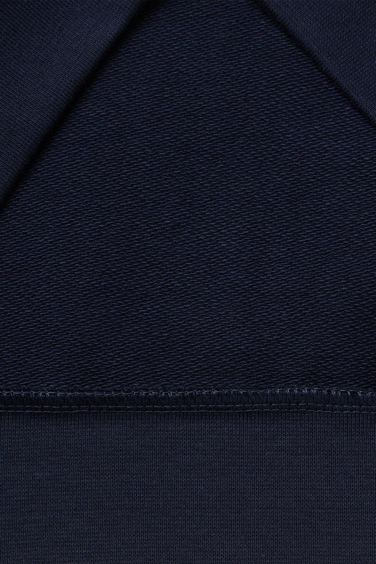 Erkek Lacivert %100 Pamuk Dar Kesim Fermuarlı Kapüşonlu Sweatshirt