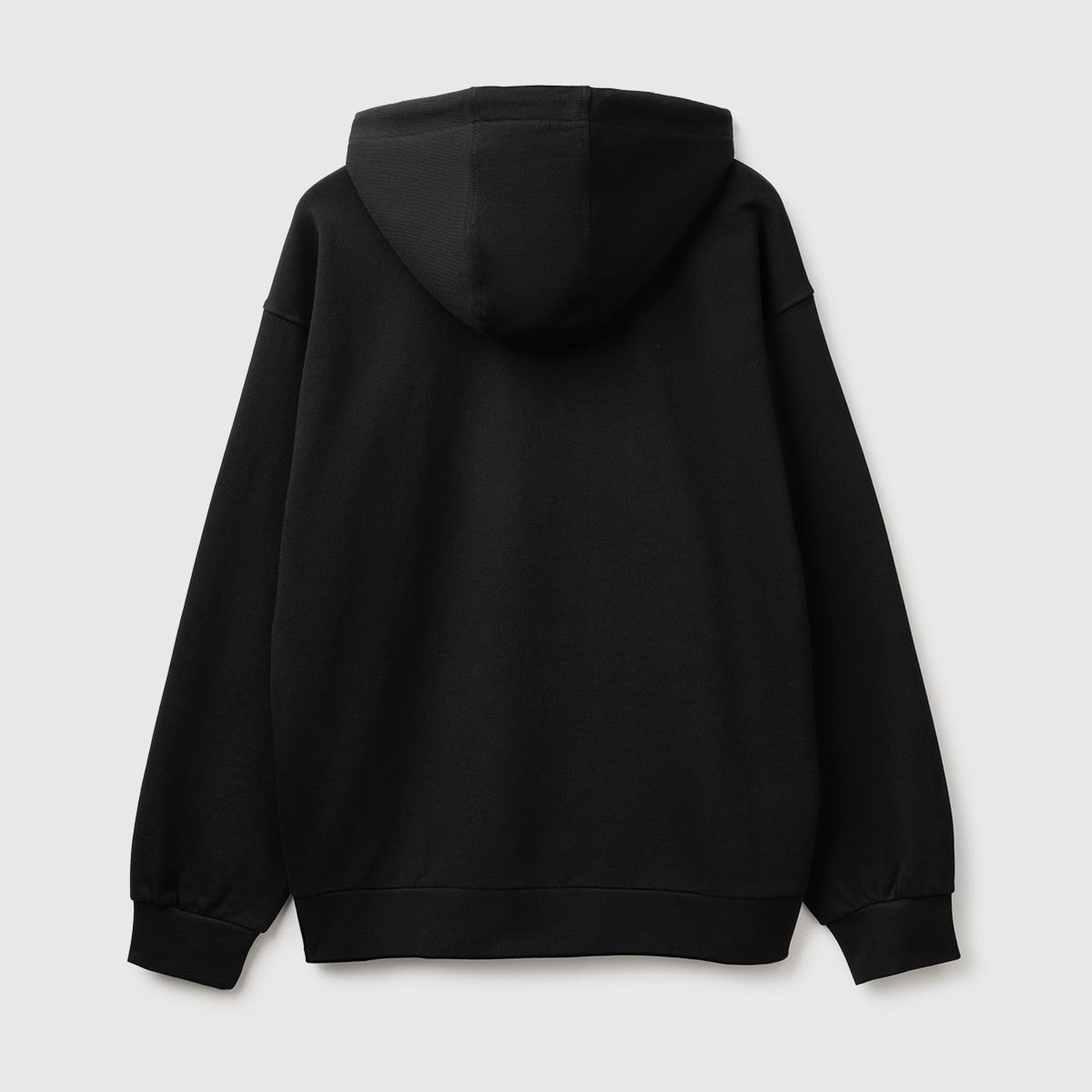 Erkek Siyah %100 Pamuk Dar Kesim Fermuarlı Kapüşonlu Sweatshirt