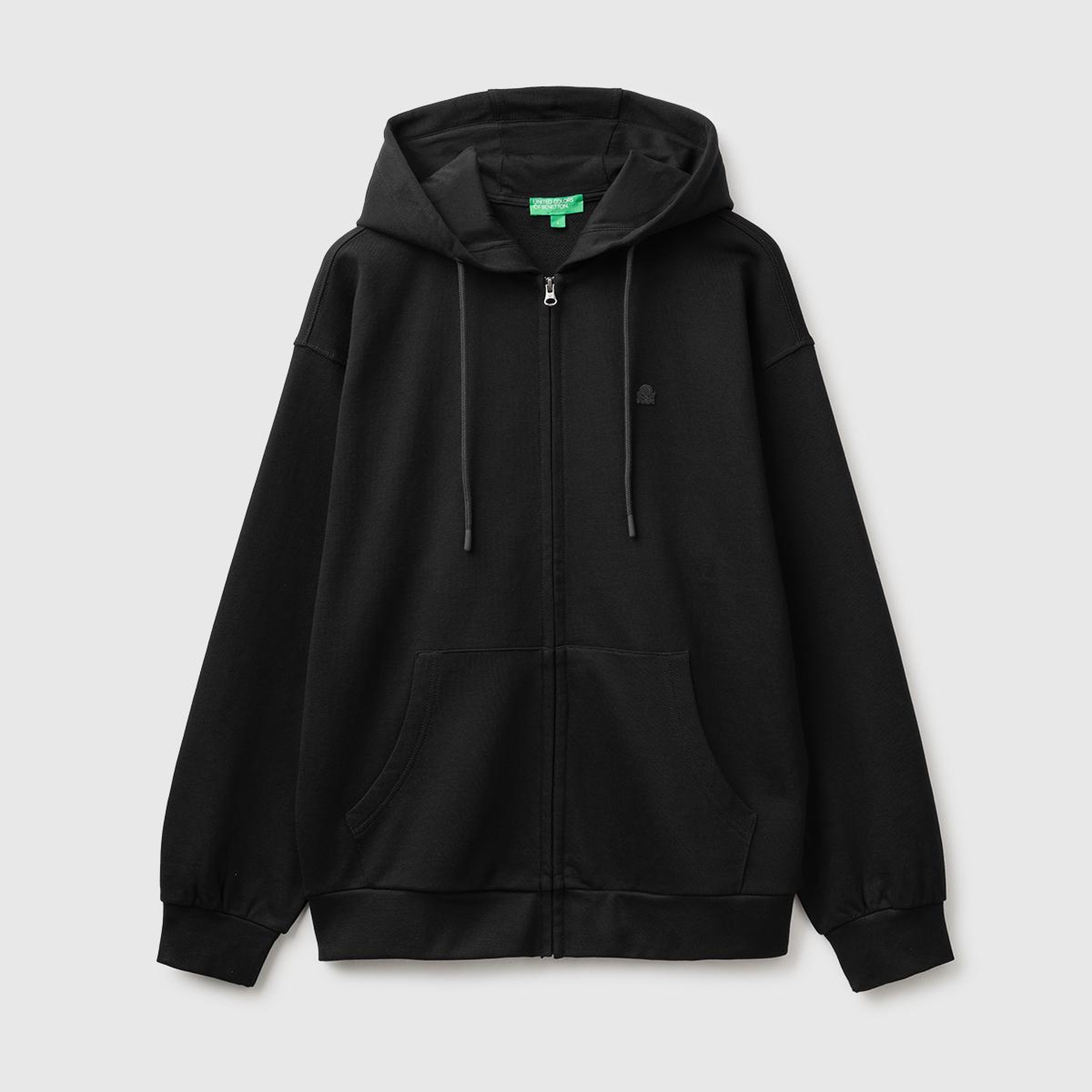 Erkek Siyah %100 Pamuk Dar Kesim Fermuarlı Kapüşonlu Sweatshirt