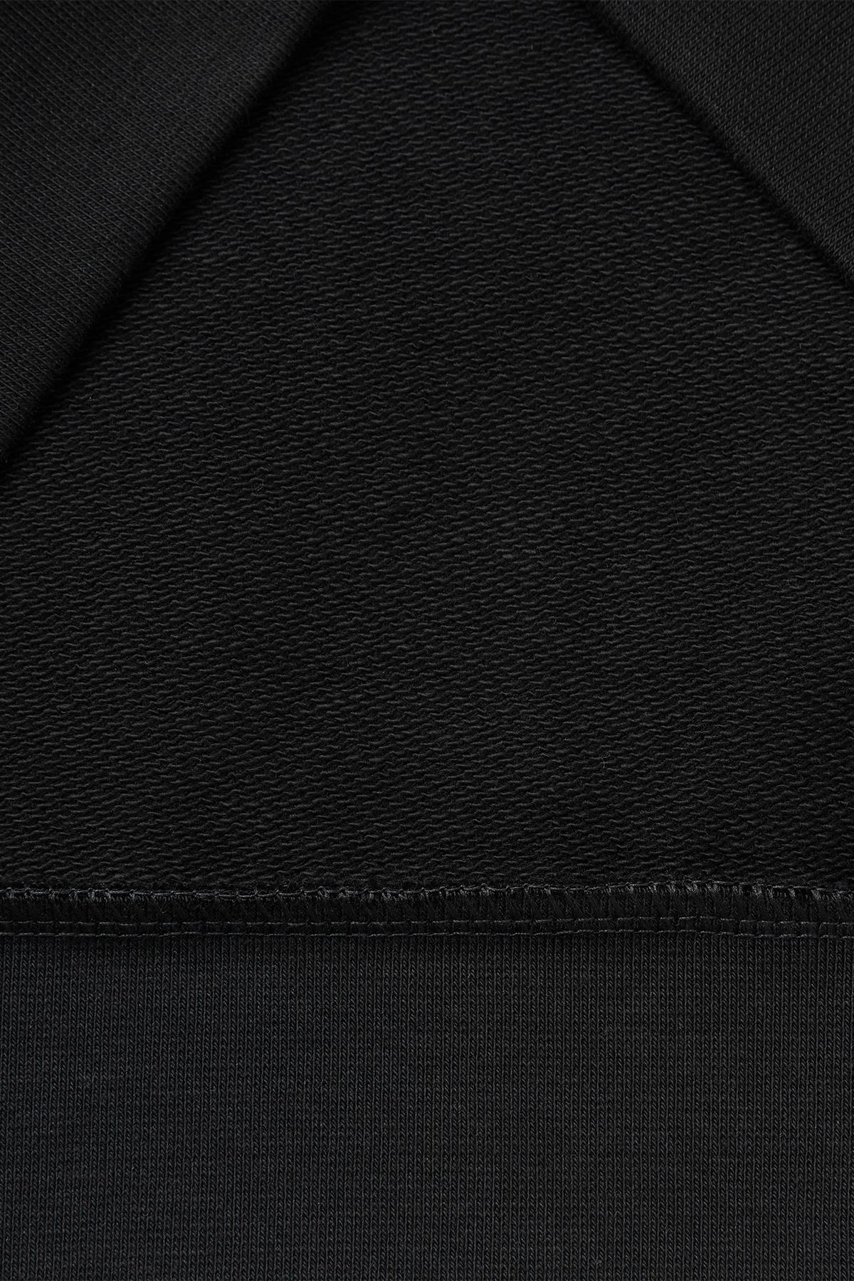 Erkek Siyah %100 Pamuk Dar Kesim Fermuarlı Kapüşonlu Sweatshirt