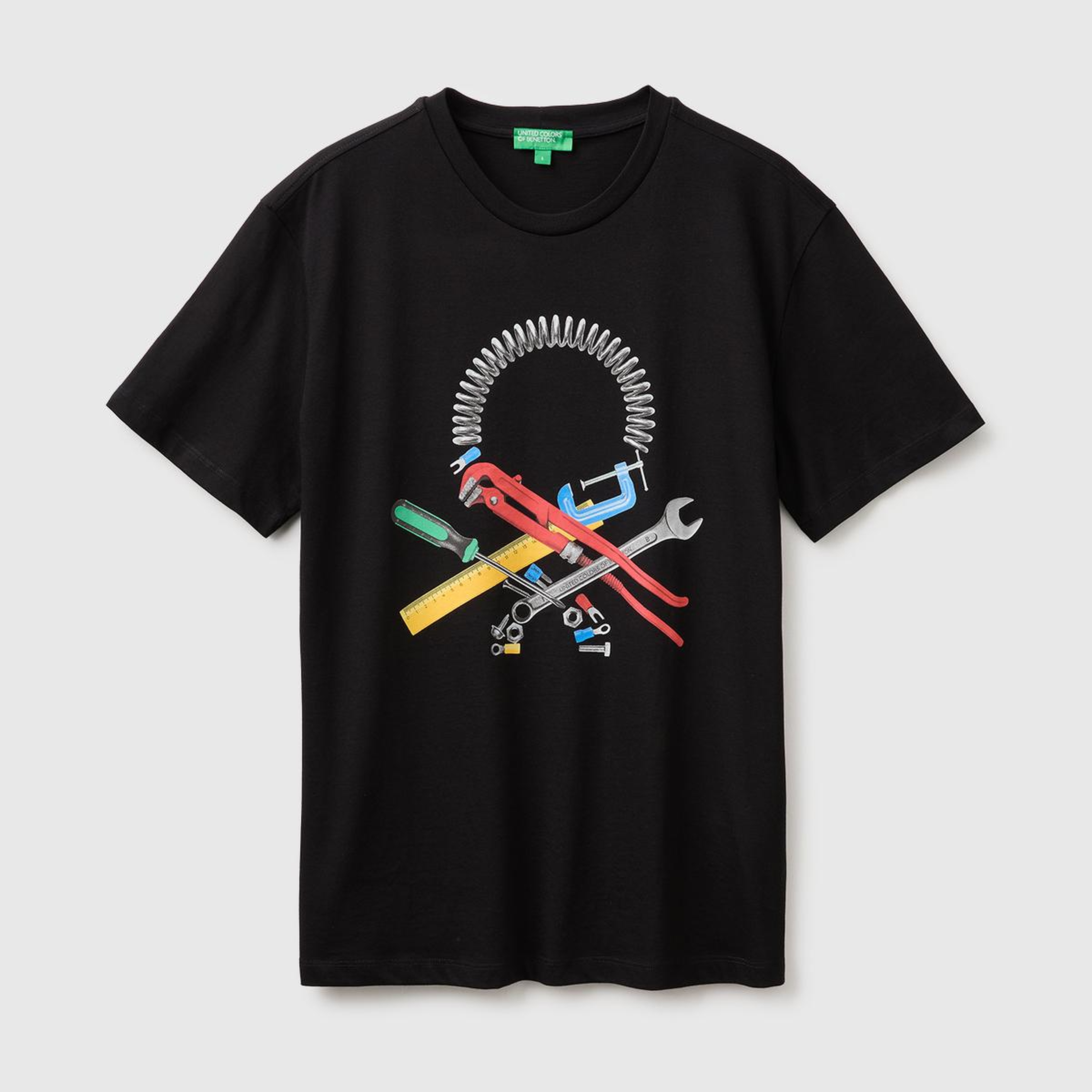 Erkek Siyah %100 Pamuk Önü Logo Baskılı Regular Fit Kısa Kollu T-Shirt