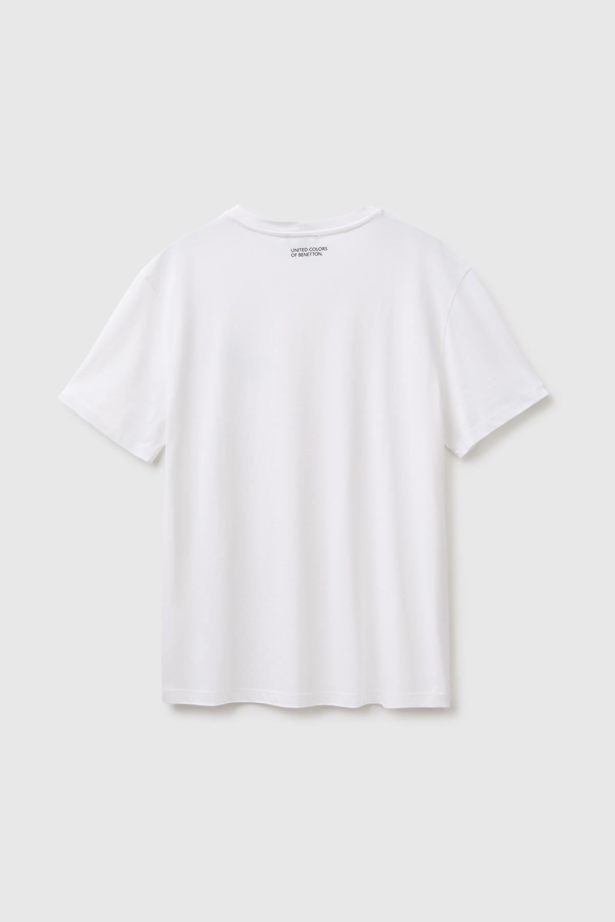 Erkek Beyaz Mix %100 Pamuk Önü Logo Baskılı Regular Fit Kısa Kollu T-Shirt
