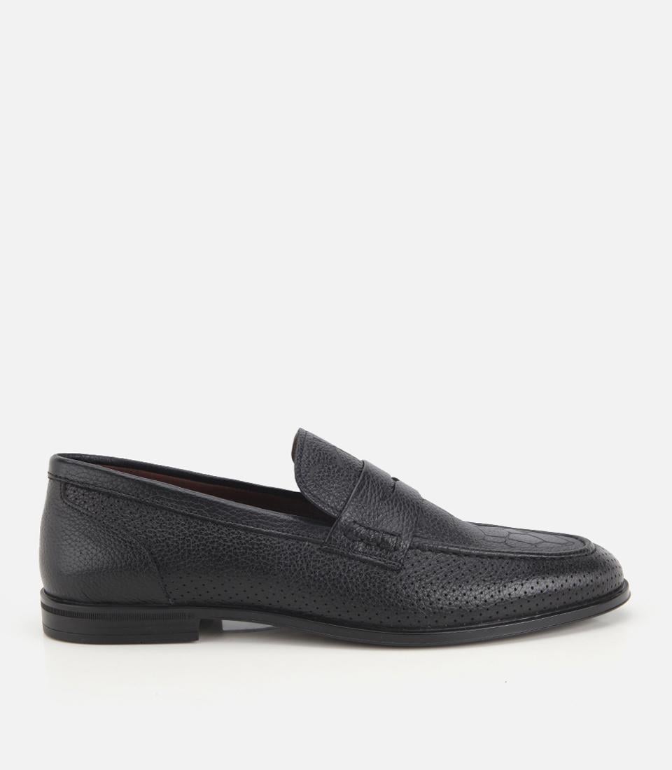 Erkek Deri Siyah Yumuşak Dokulu Baskılı Klasik Loafer