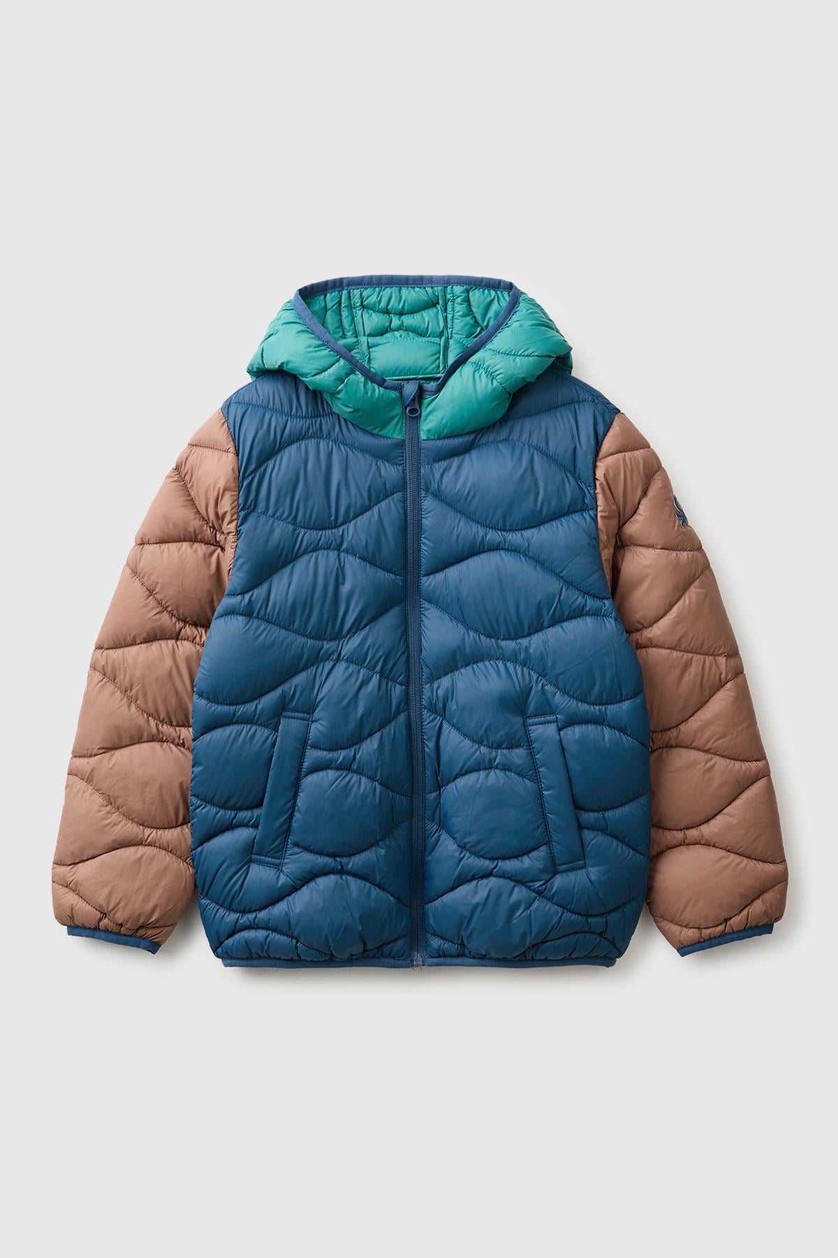 Erkek Çocuk Navy Blue Dolgulu Kapitone Şişme Kapüşonlu Mont