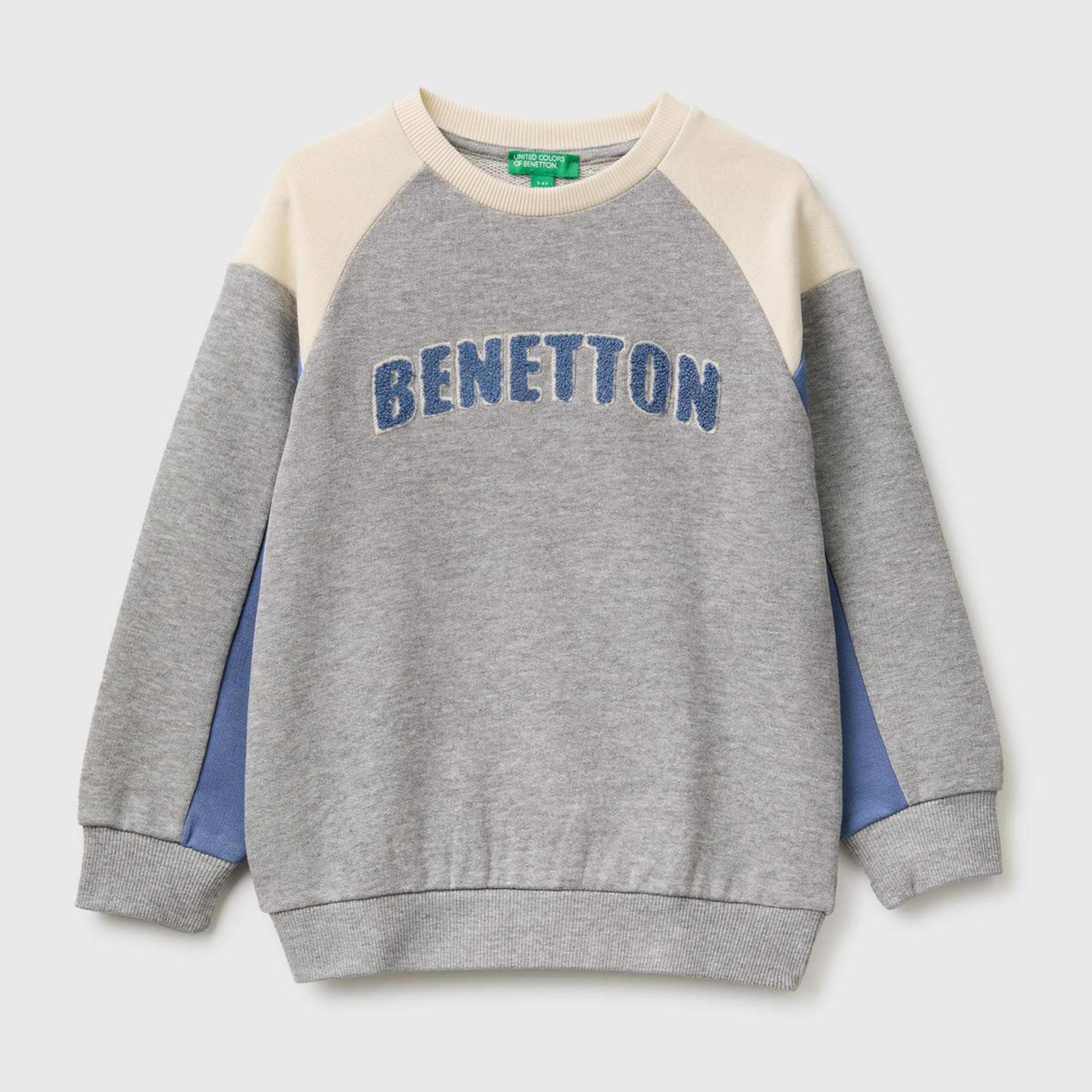 Erkek Çocuk Krem Mix Önü İşlemeli Ribanalı Renk Bloklu Bisiklet Yaka Sweatshirt