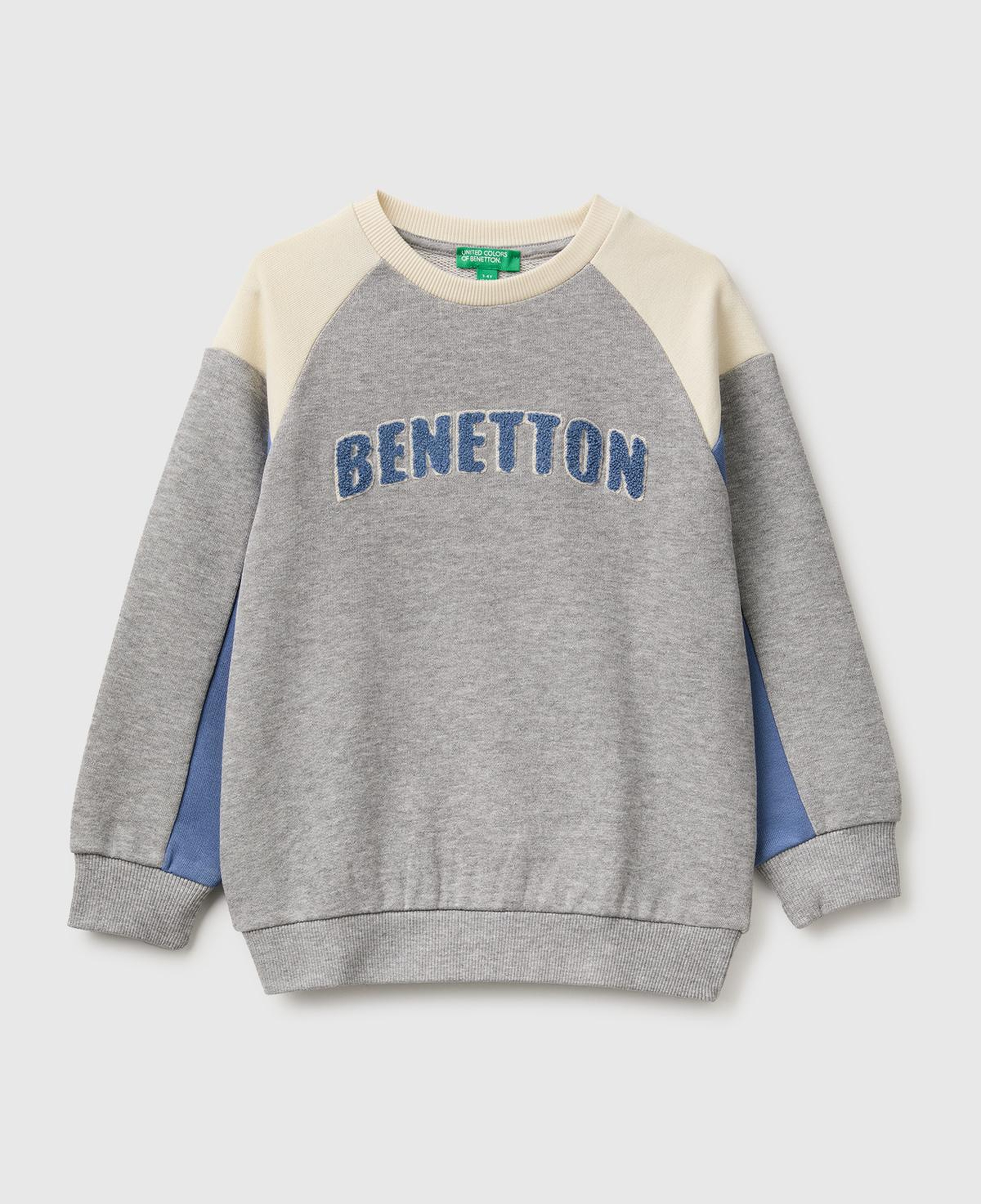 Erkek Çocuk Krem Mix Önü İşlemeli Ribanalı Renk Bloklu Bisiklet Yaka Sweatshirt