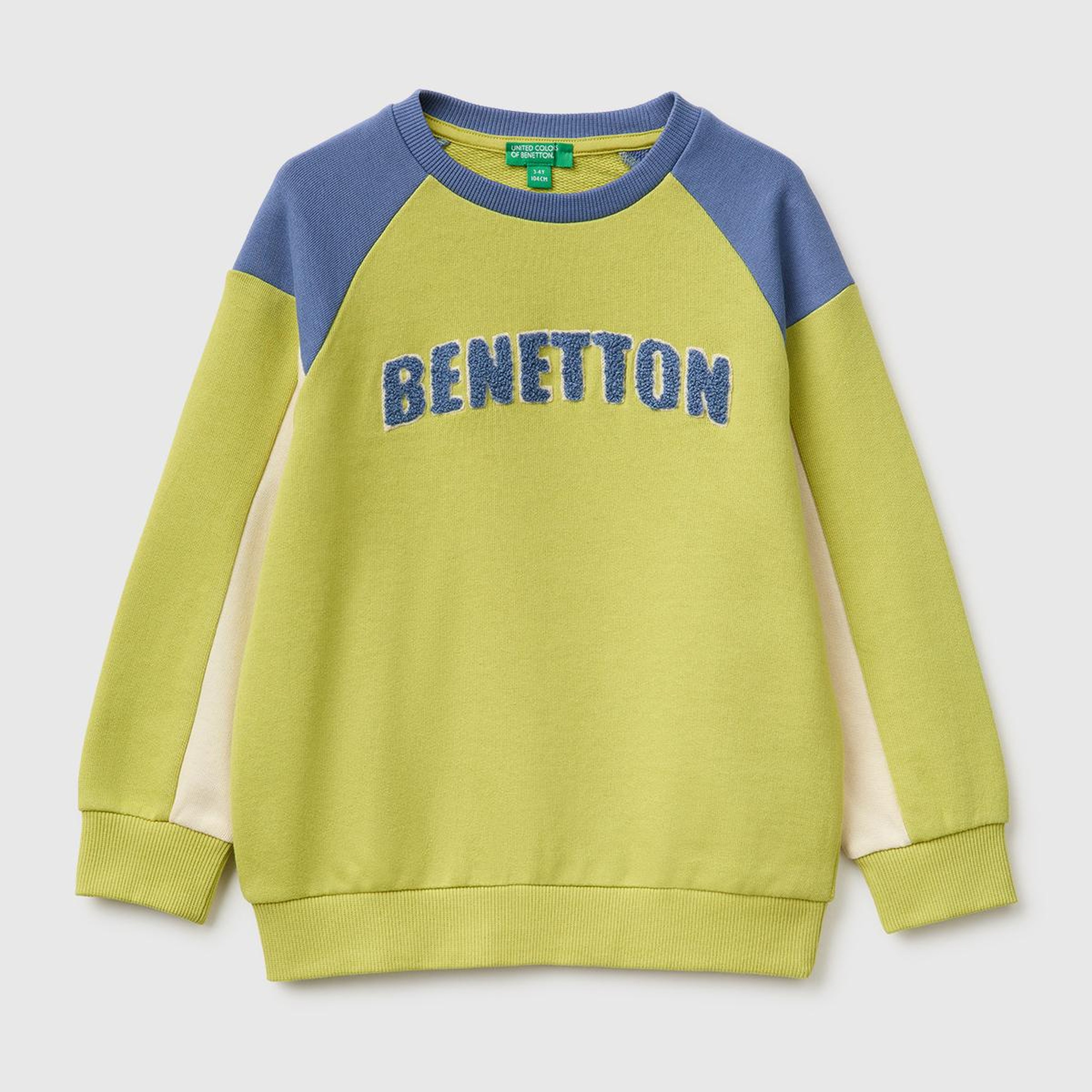 Erkek Çocuk Fıstık Yeşili Önü İşlemeli Ribanalı Renk Bloklu Bisiklet Yaka Sweatshirt