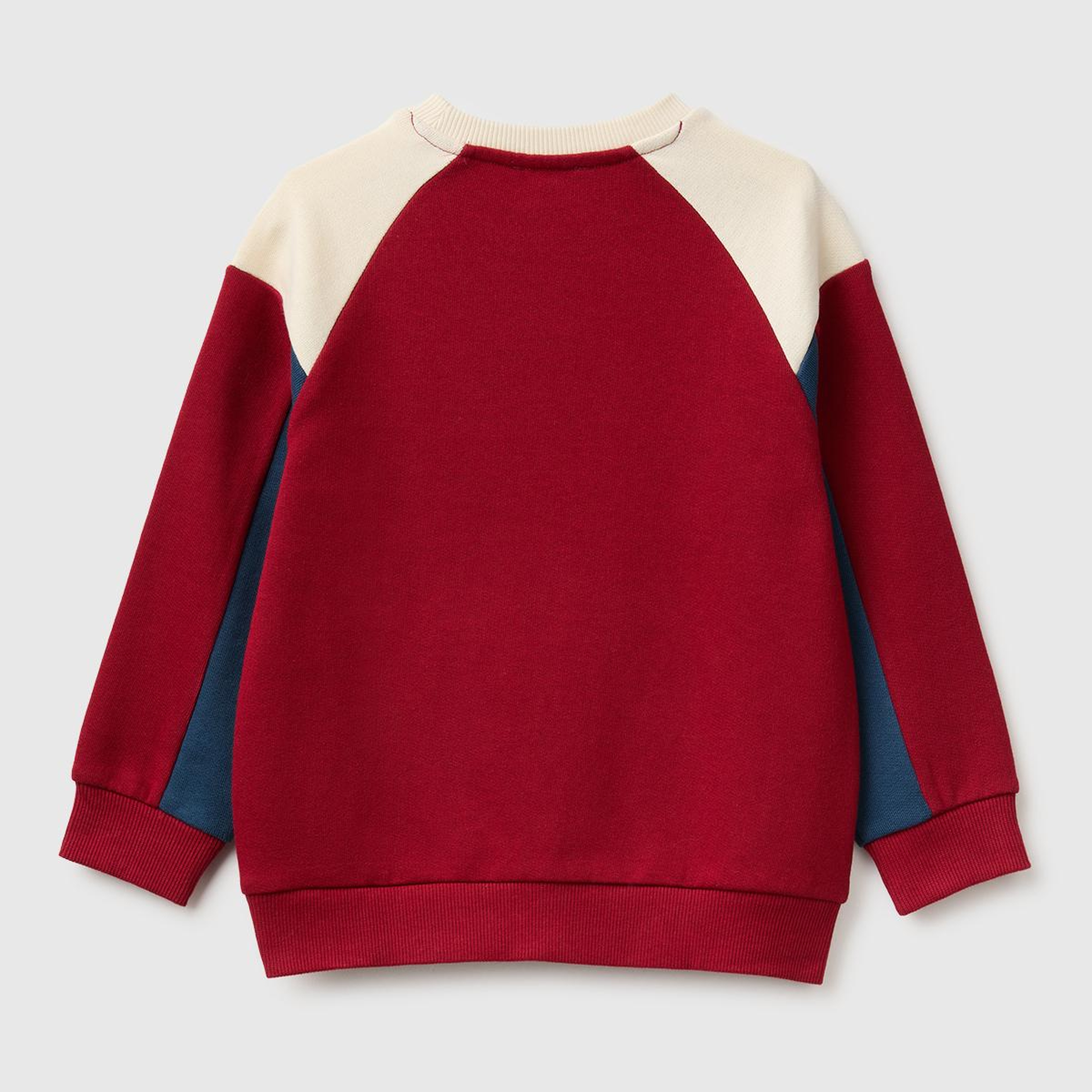 Erkek Çocuk Kırmızı Önü İşlemeli Ribanalı Renk Bloklu Bisiklet Yaka Sweatshirt