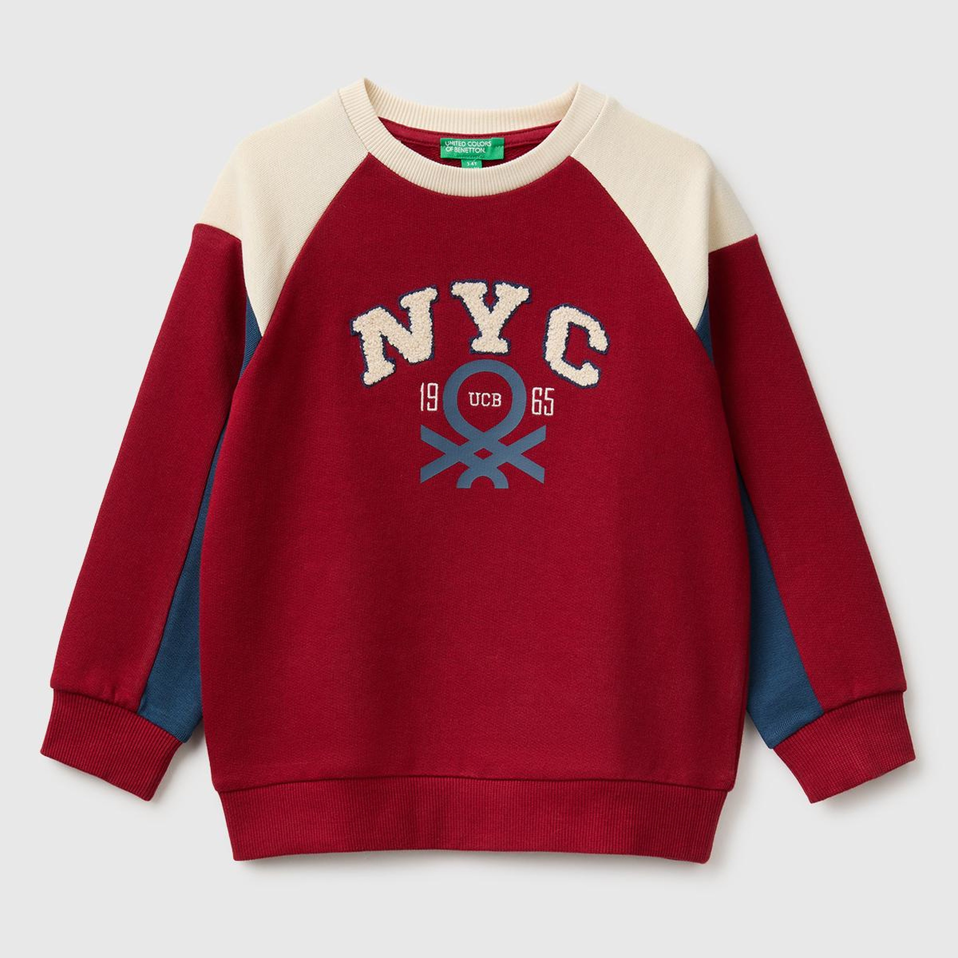 Erkek Çocuk Kırmızı Önü İşlemeli Ribanalı Renk Bloklu Bisiklet Yaka Sweatshirt
