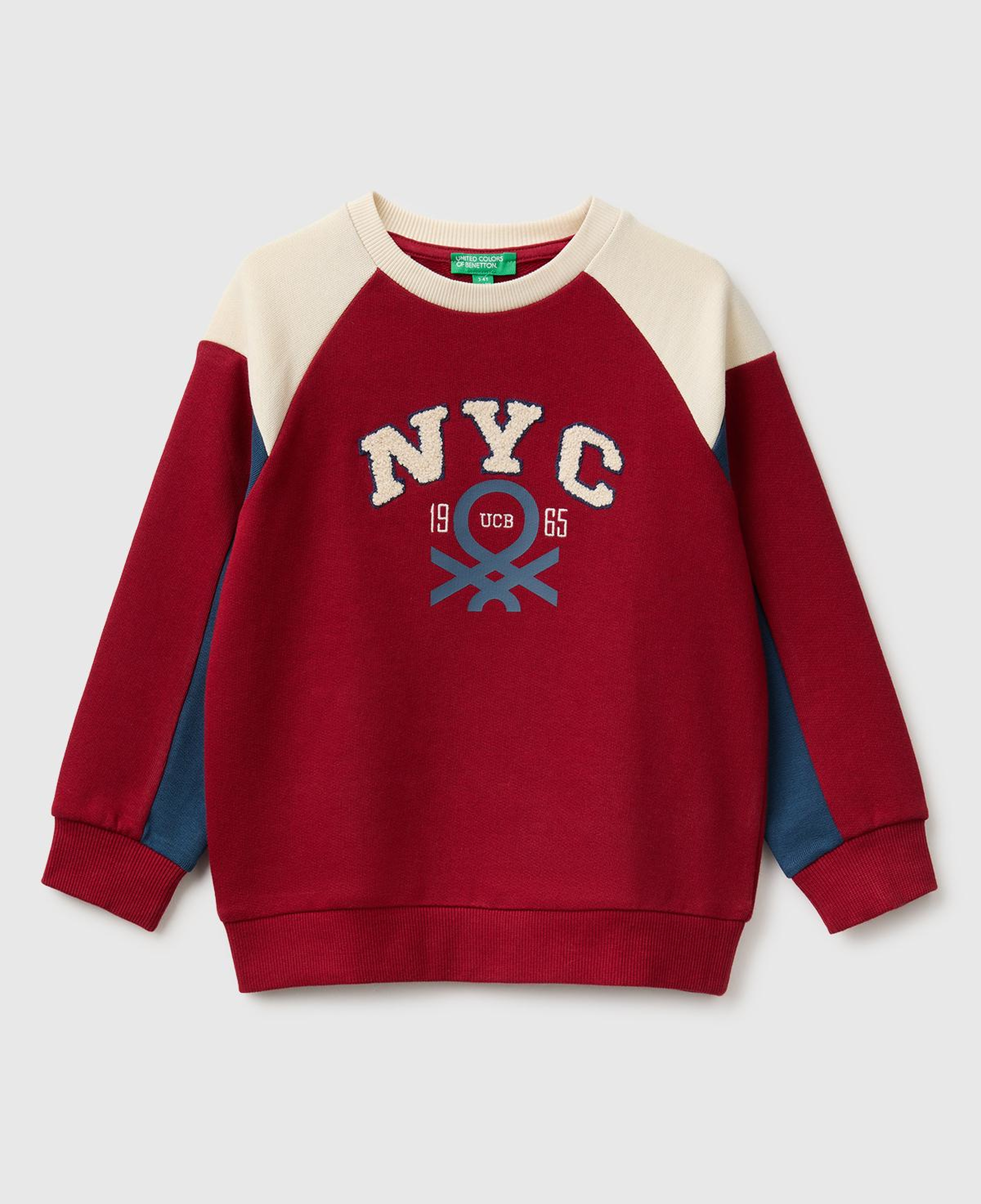 Erkek Çocuk Kırmızı Önü İşlemeli Ribanalı Renk Bloklu Bisiklet Yaka Sweatshirt