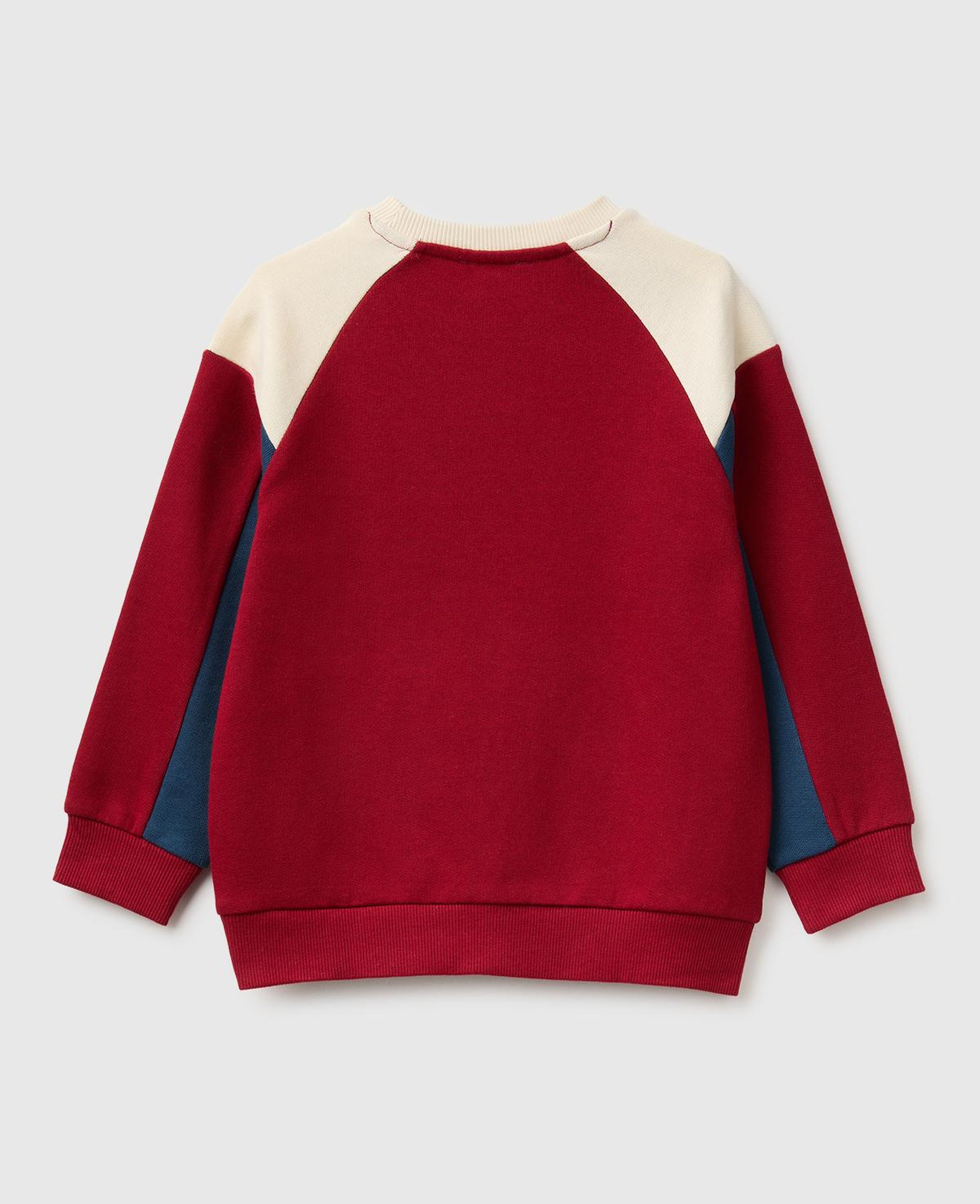 Erkek Çocuk Kırmızı Önü İşlemeli Ribanalı Renk Bloklu Bisiklet Yaka Sweatshirt
