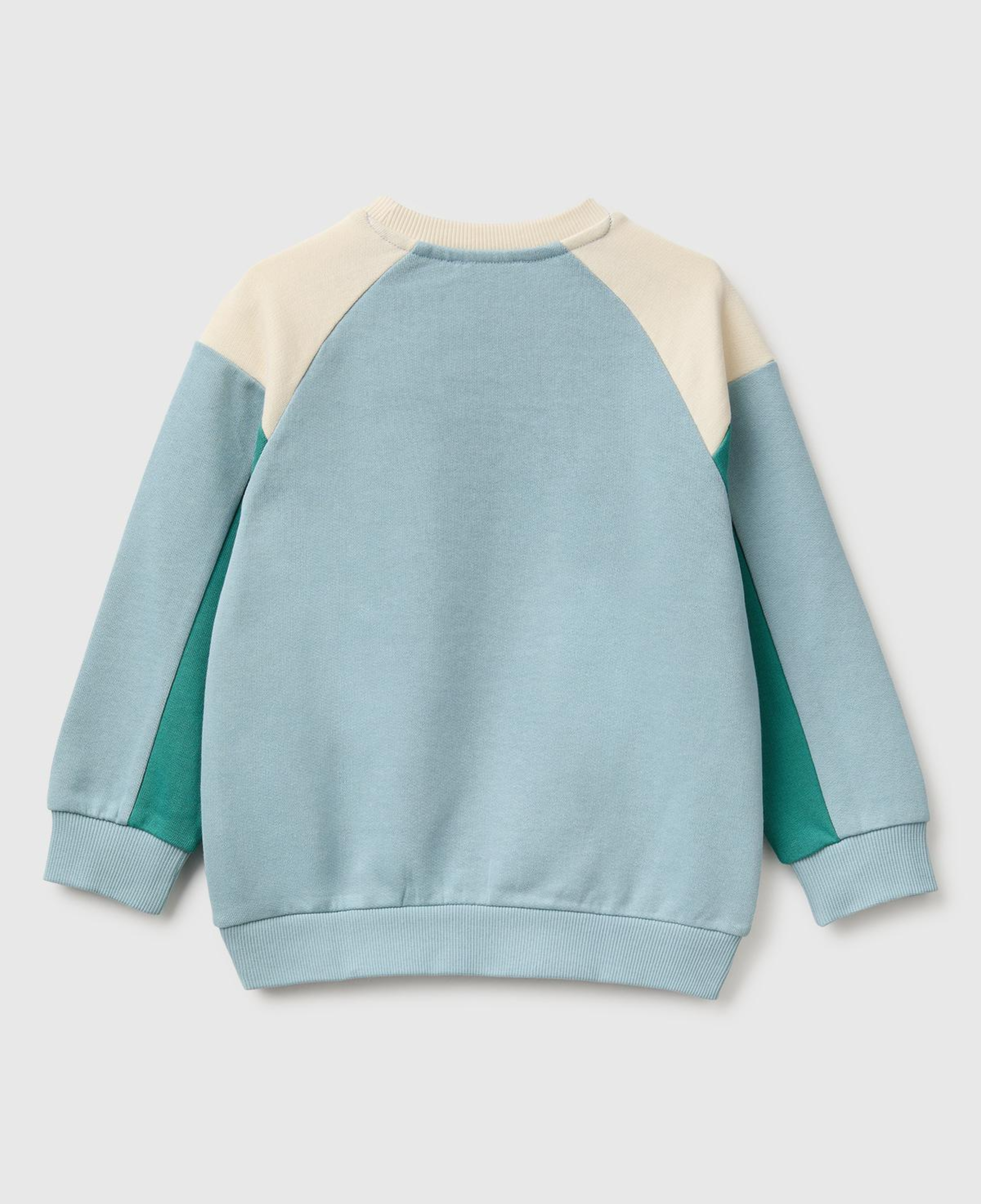 Erkek Çocuk Mavi Mix Önü İşlemeli Ribanalı Renk Bloklu Bisiklet Yaka Sweatshirt