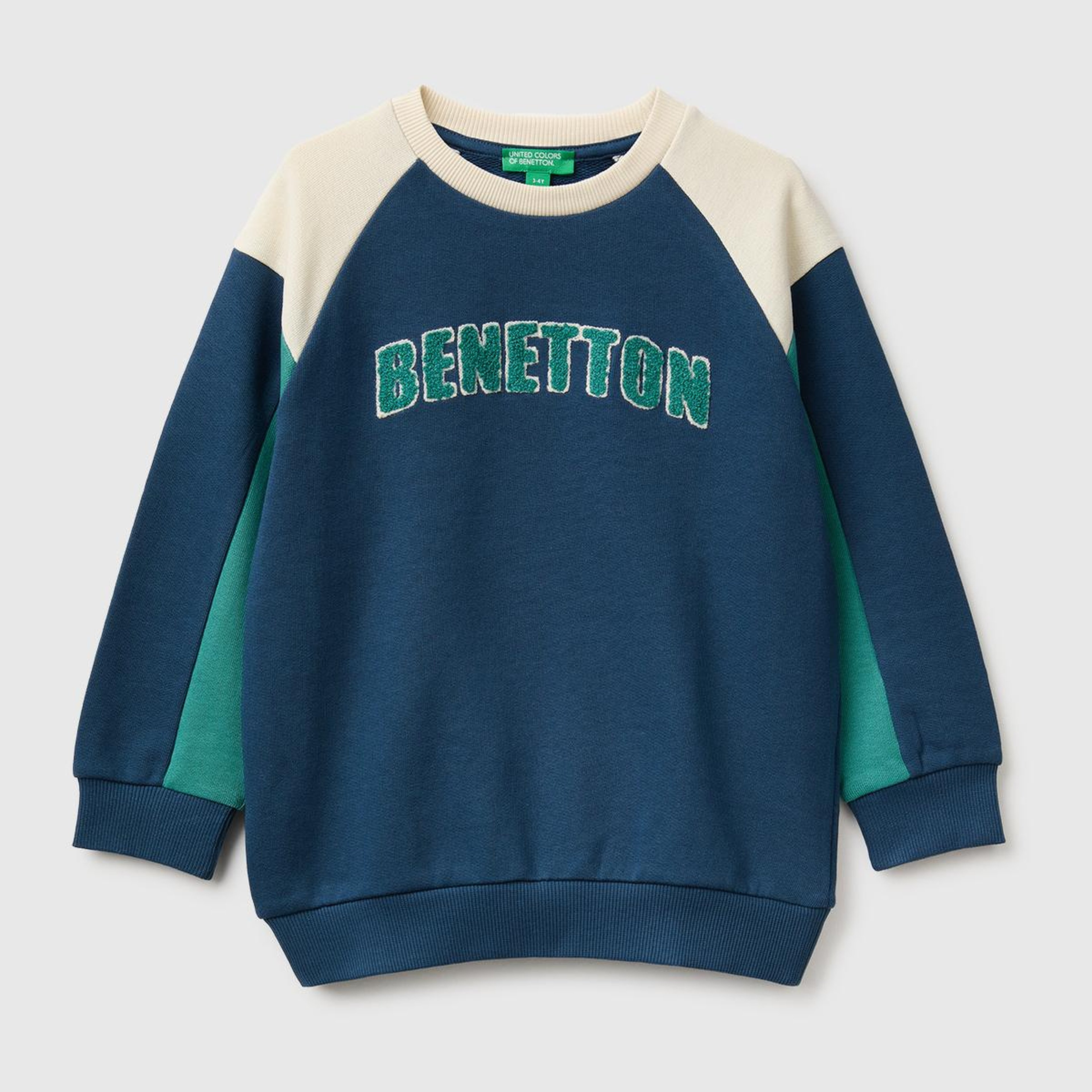 Erkek Çocuk Lacivert Önü İşlemeli Ribanalı Renk Bloklu Bisiklet Yaka Sweatshirt