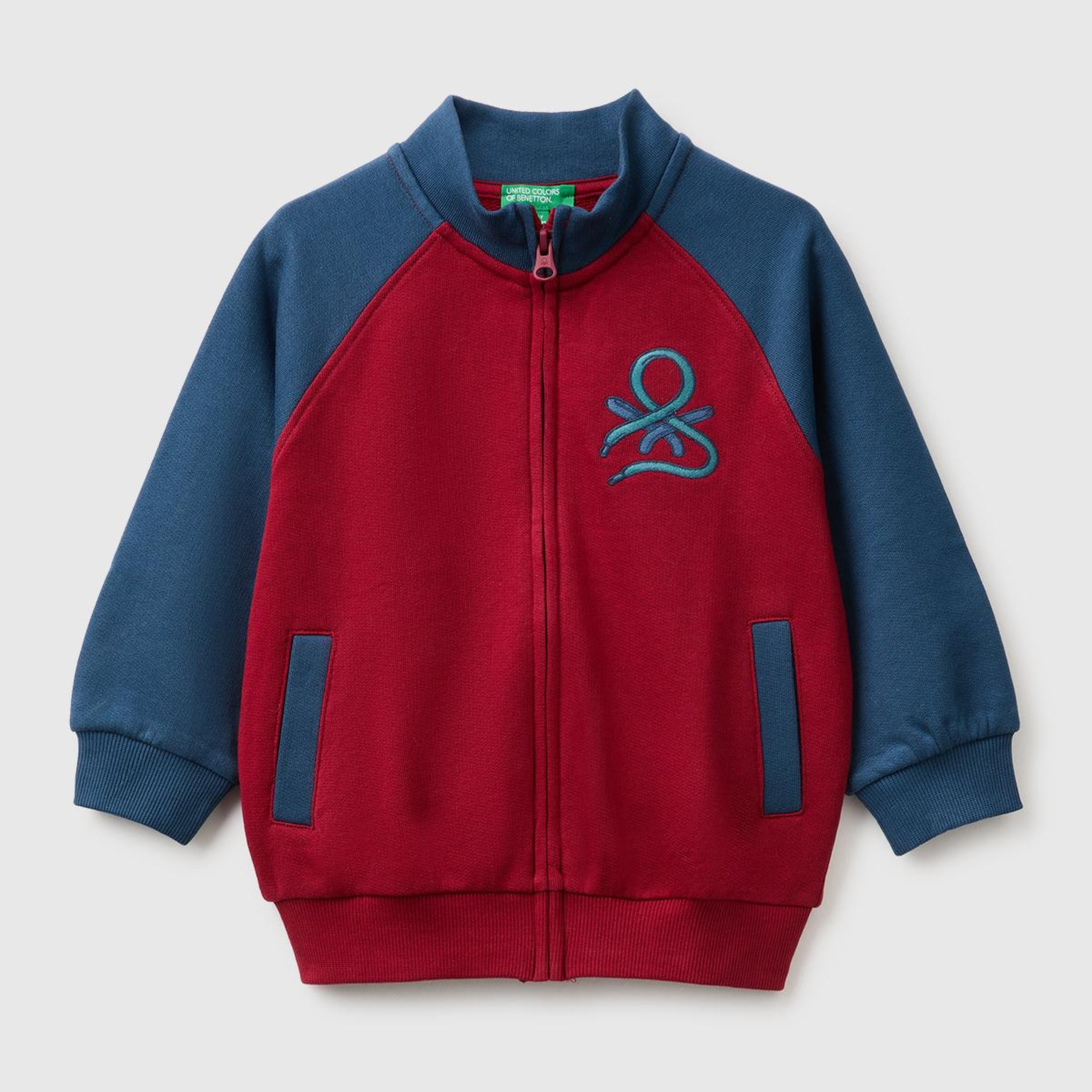 Erkek Çocuk Navy Blue Önü İşlemeli Ribanalı Boğazlı Fermuarlı Dik Yaka Sweatshirt