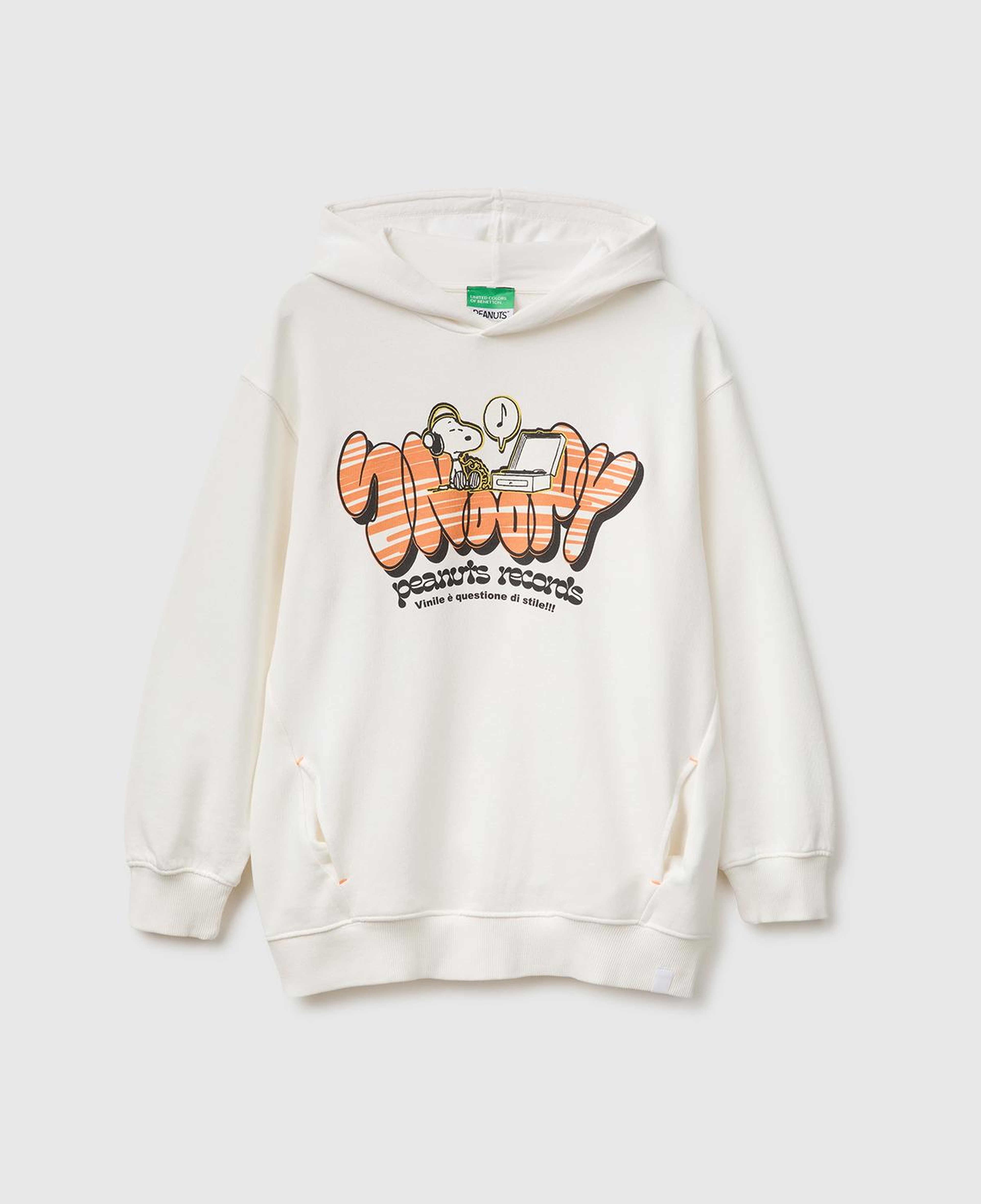 Erkek Çocuk Beyaz Önü Snoopy Baskılı Oversize Uzun Kollu Kapüşonlu Sweatshirt