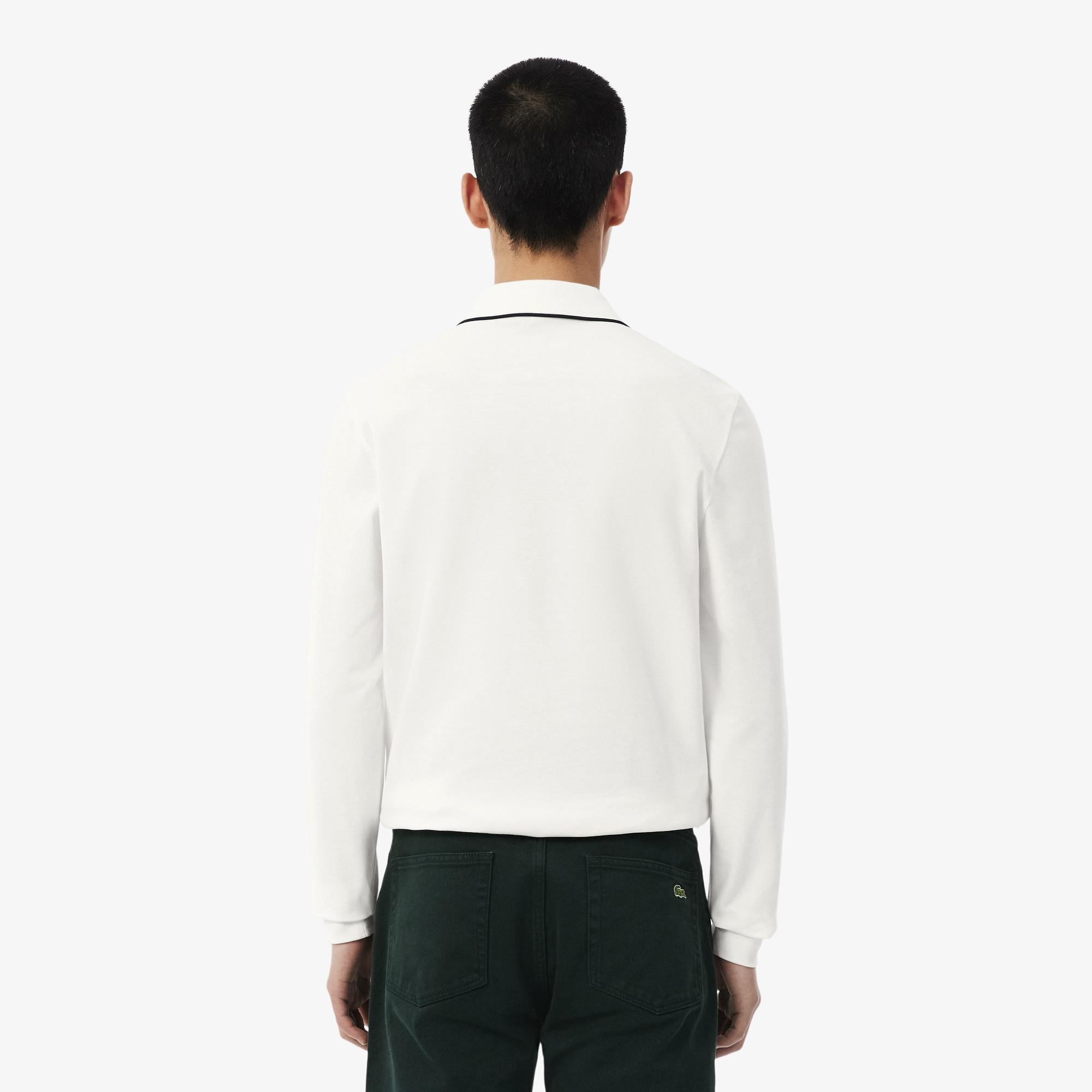 Erkek Regular Fit Uzun Kollu Beyaz Paris Polo