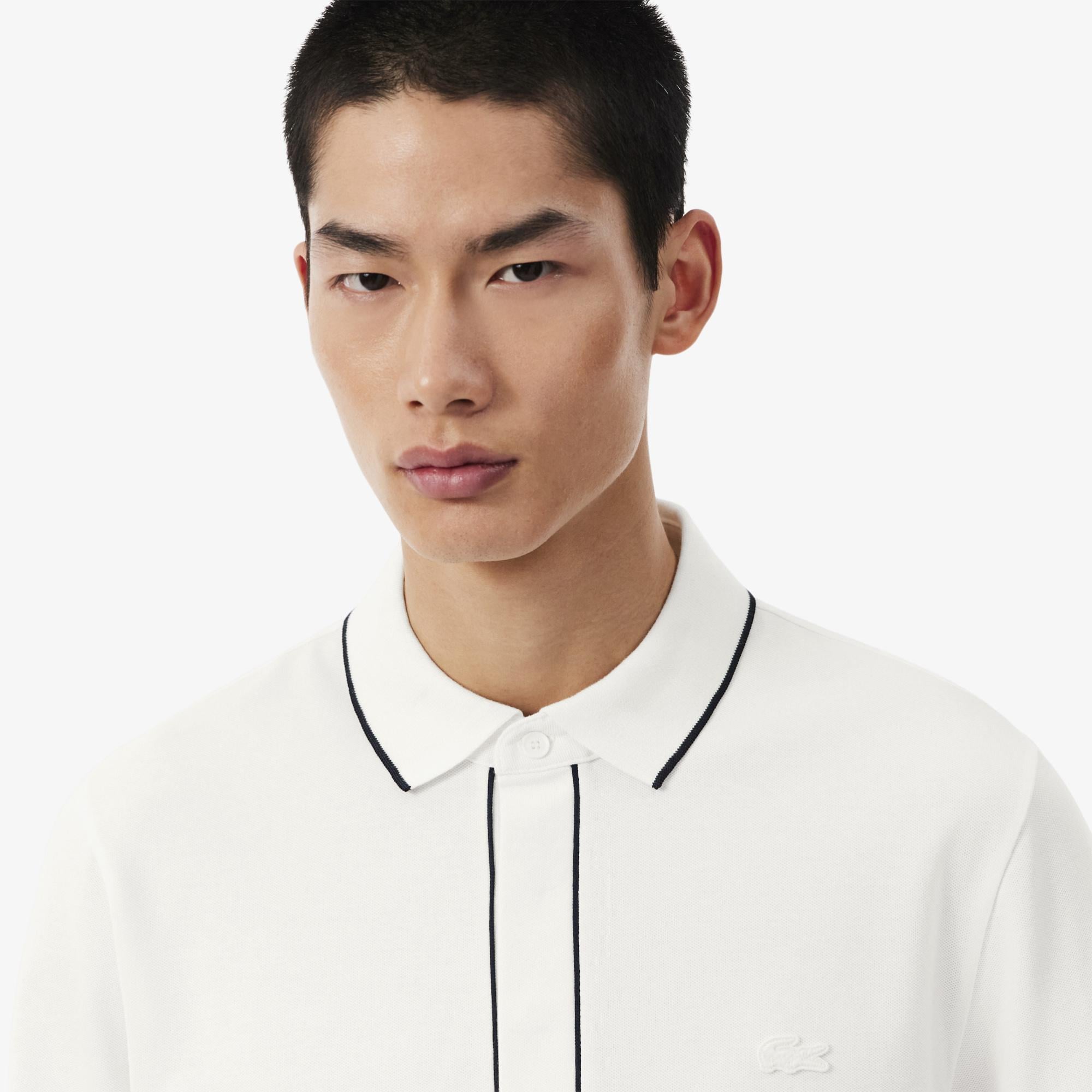 Erkek Regular Fit Uzun Kollu Beyaz Paris Polo