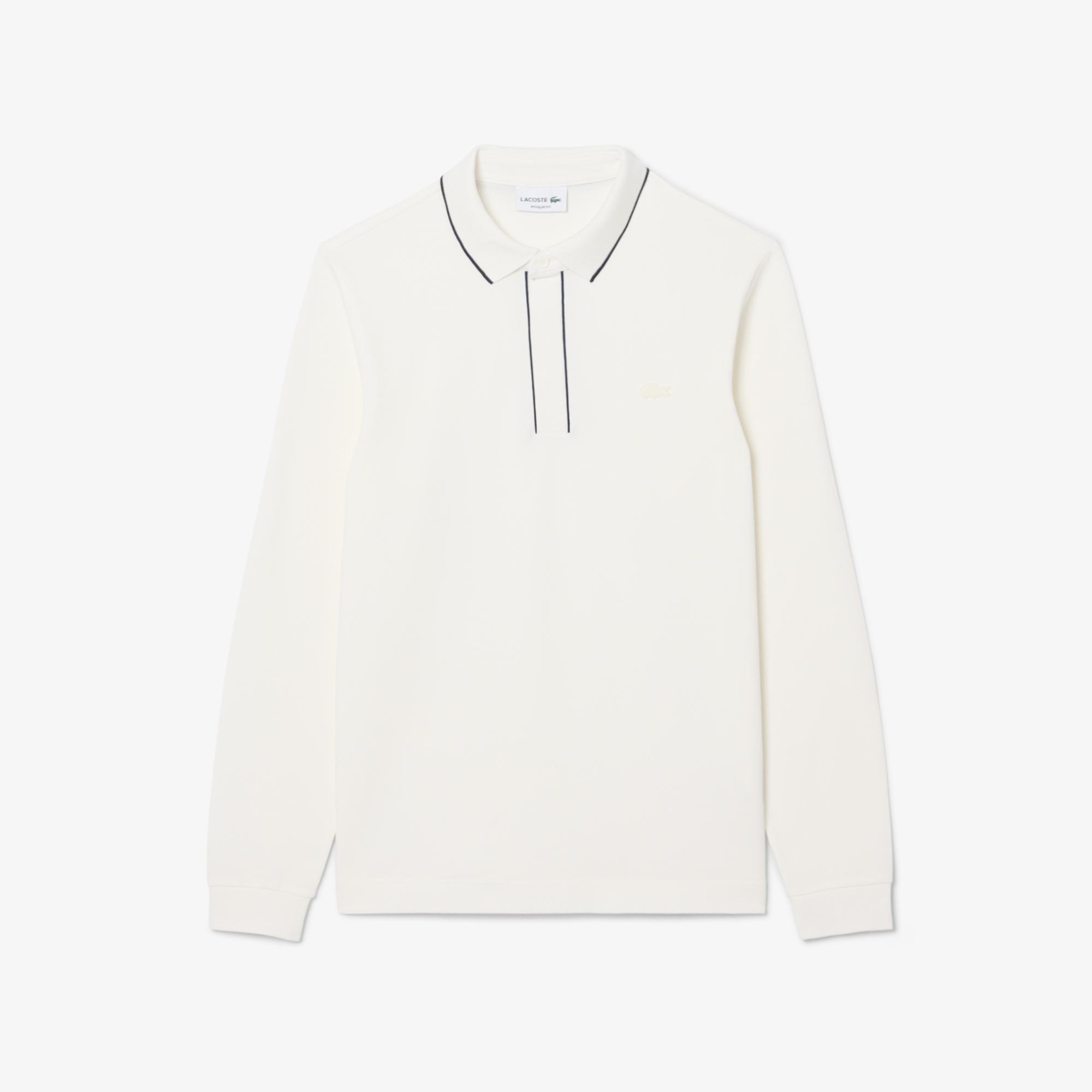 Erkek Regular Fit Uzun Kollu Beyaz Paris Polo