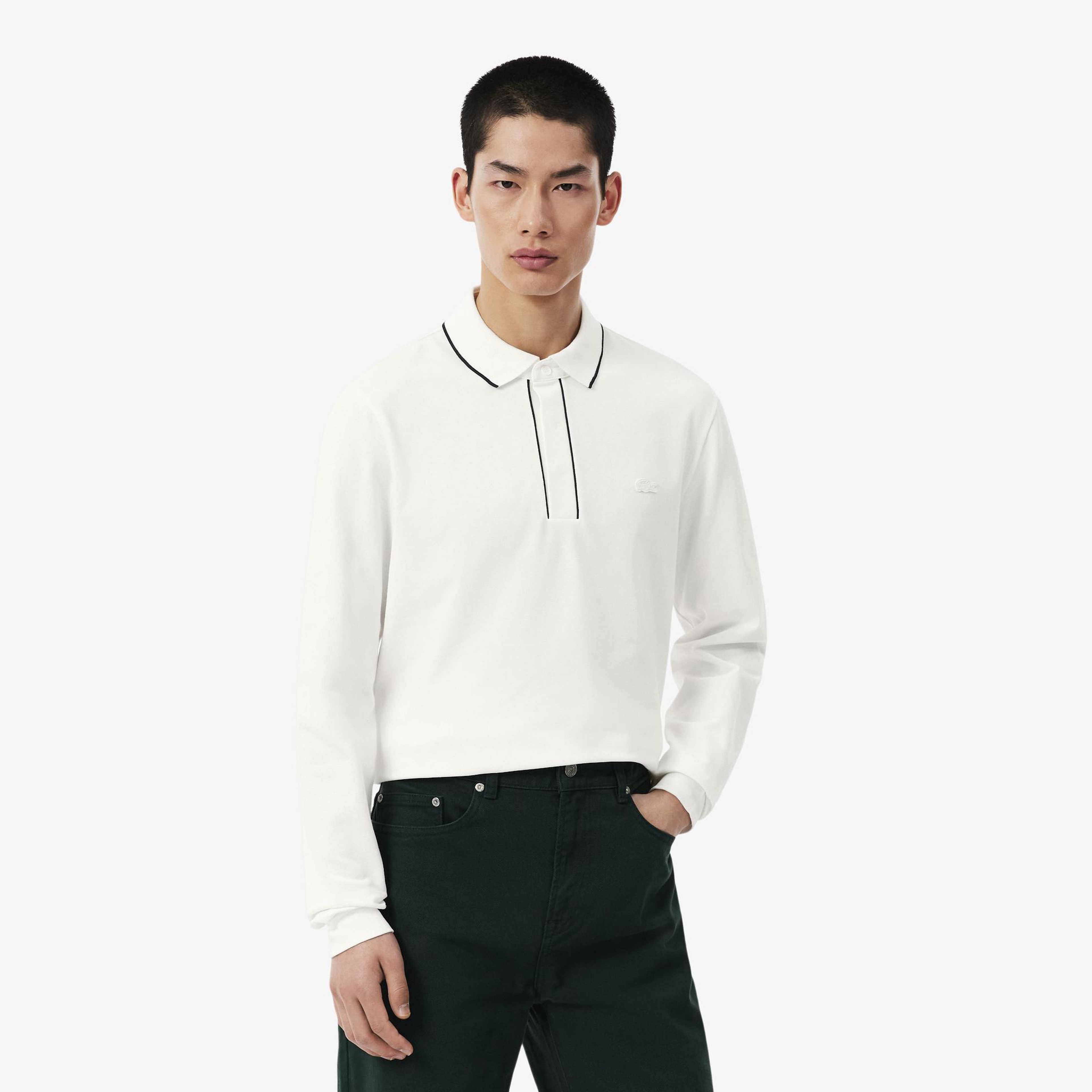 Erkek Regular Fit Uzun Kollu Beyaz Paris Polo