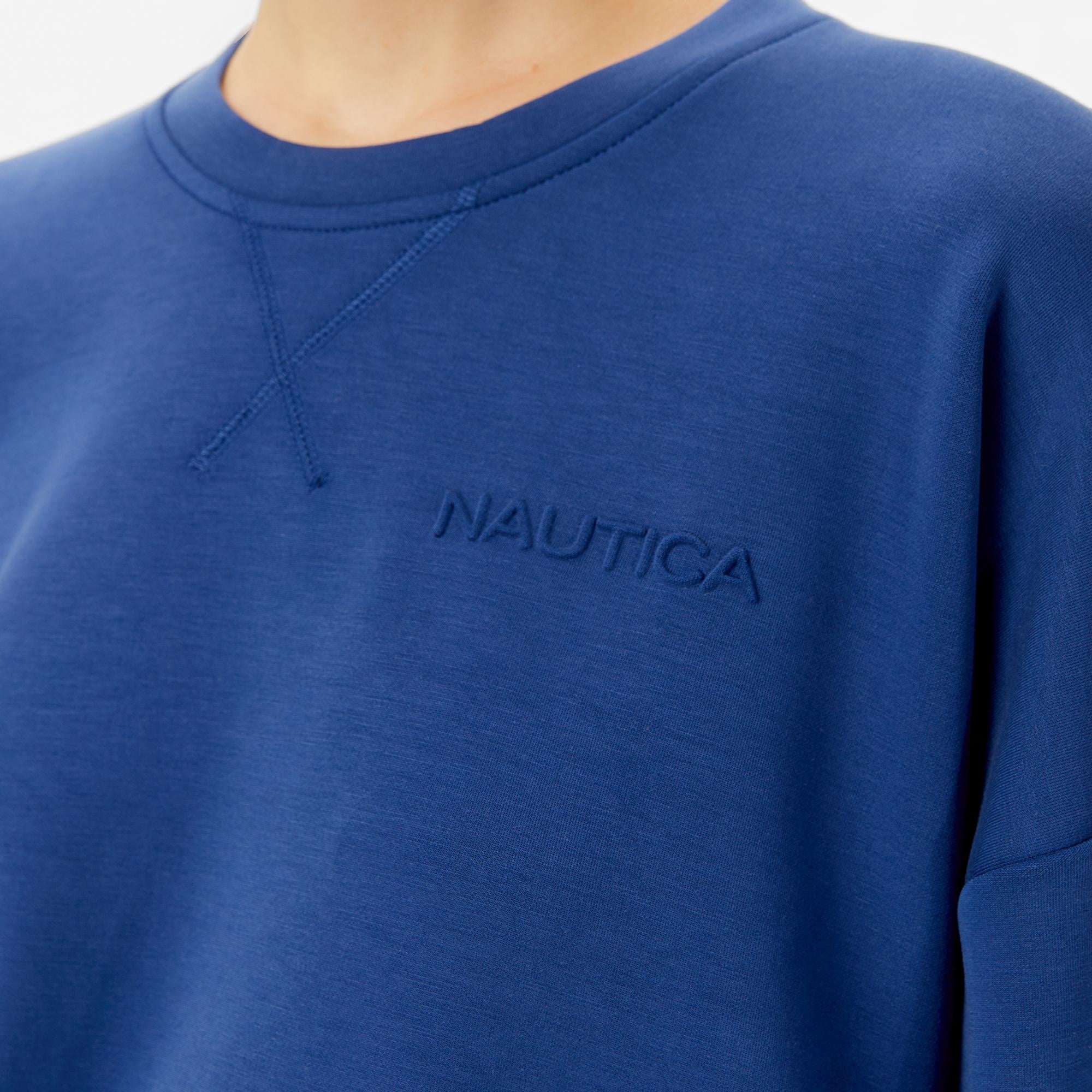 Nautica Kadın Mavi Regular Fit Modal Karışımlı Sweatshirt
