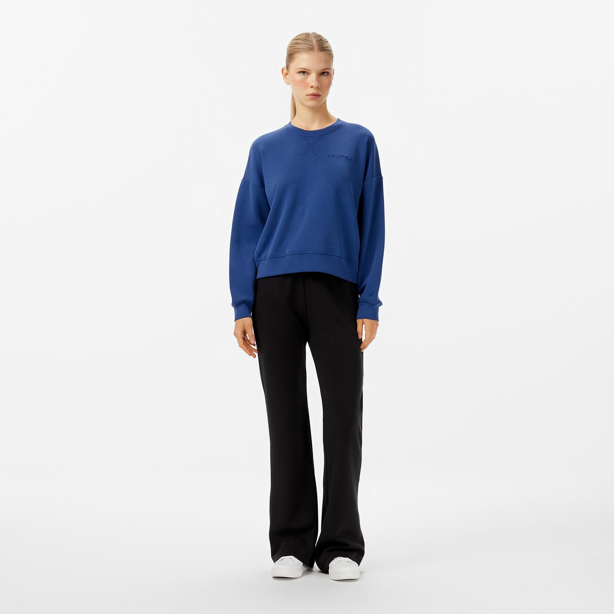 Nautica Kadın Mavi Regular Fit Modal Karışımlı Sweatshirt