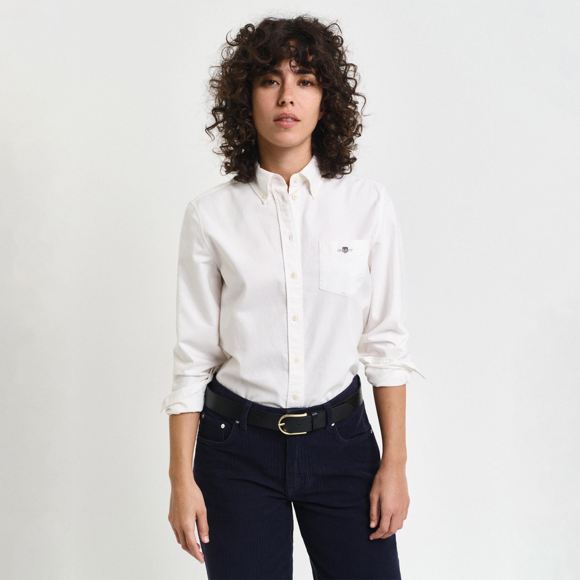 GANT Kadın Beyaz Regular Fit Düğmeli Yaka Oxford Gömlek