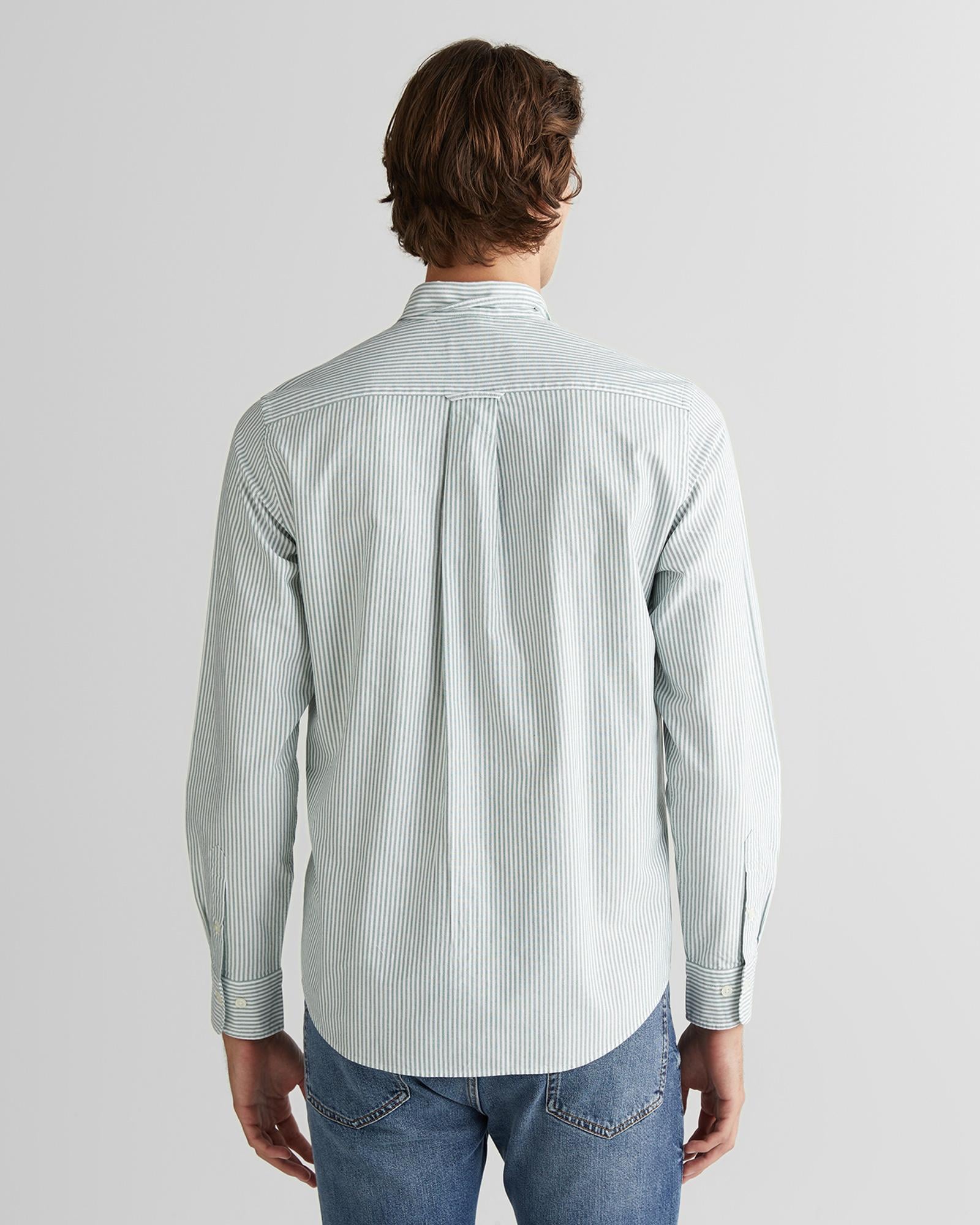 GANT Erkek Yeşil Regular Fit Düğmeli Yaka Çizgili Oxford Gömlek