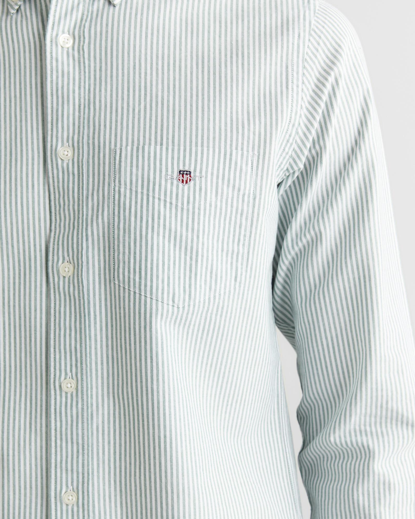 GANT Erkek Yeşil Regular Fit Düğmeli Yaka Çizgili Oxford Gömlek