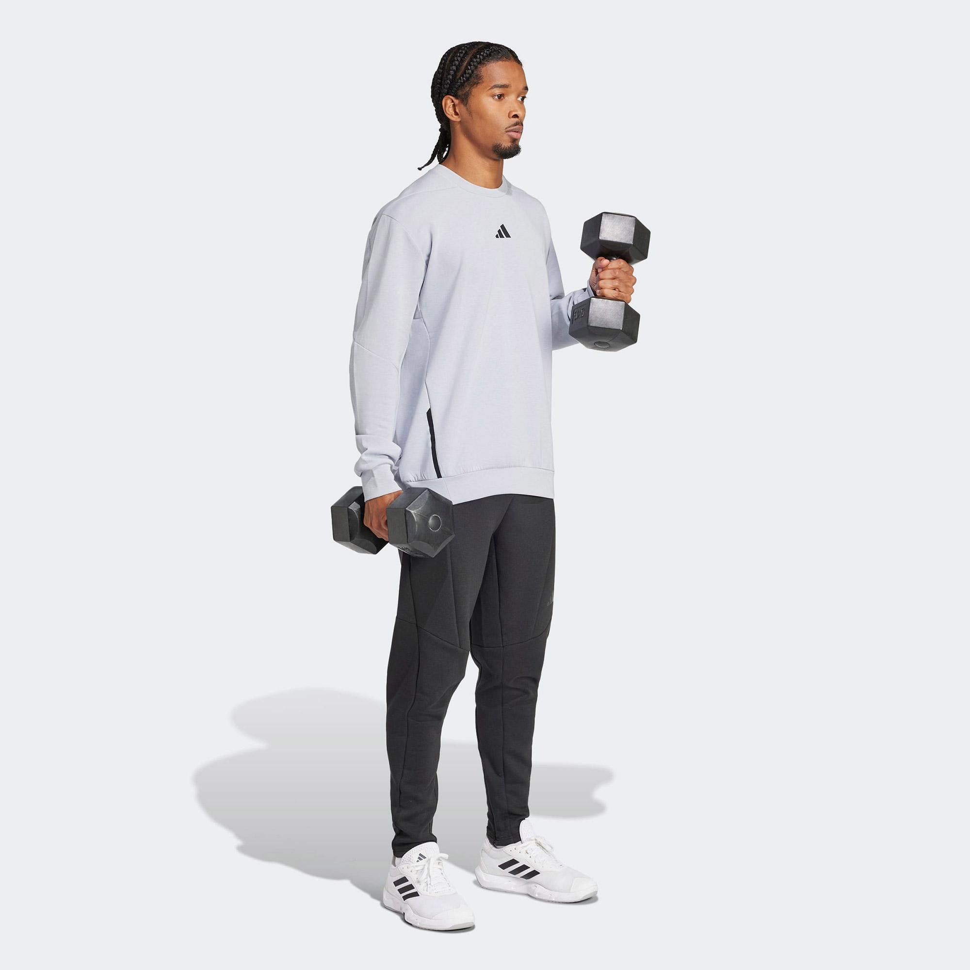 adidas Designed For Training Crew Erkek Gri Antrenman Sweatshirt