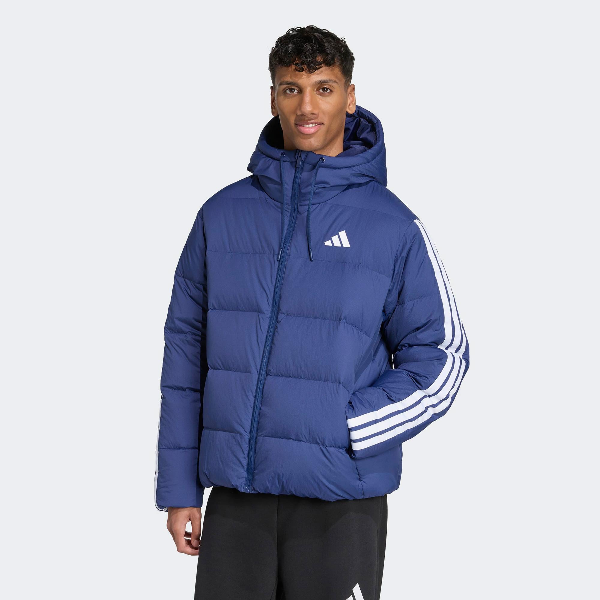adidas Essentials Climawarm 3 Stripes Puffer Down Kapüşonlu Erkek Lacivert Outdoor Montu