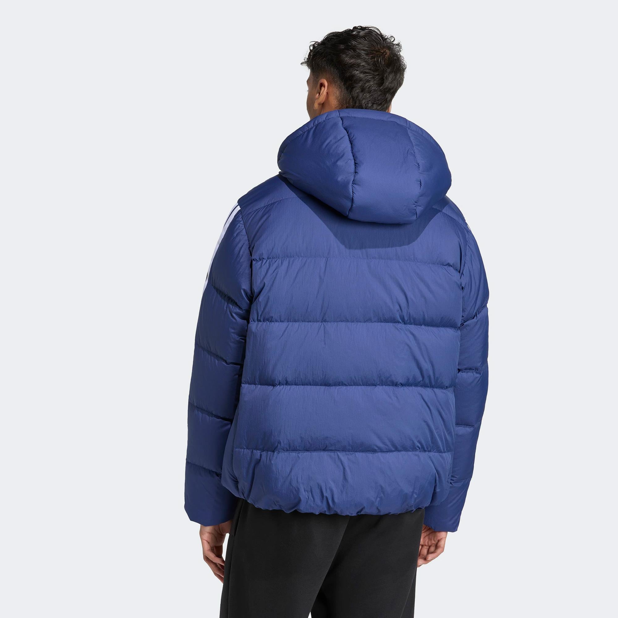 adidas Essentials Climawarm 3 Stripes Puffer Down Kapüşonlu Erkek Lacivert Outdoor Montu
