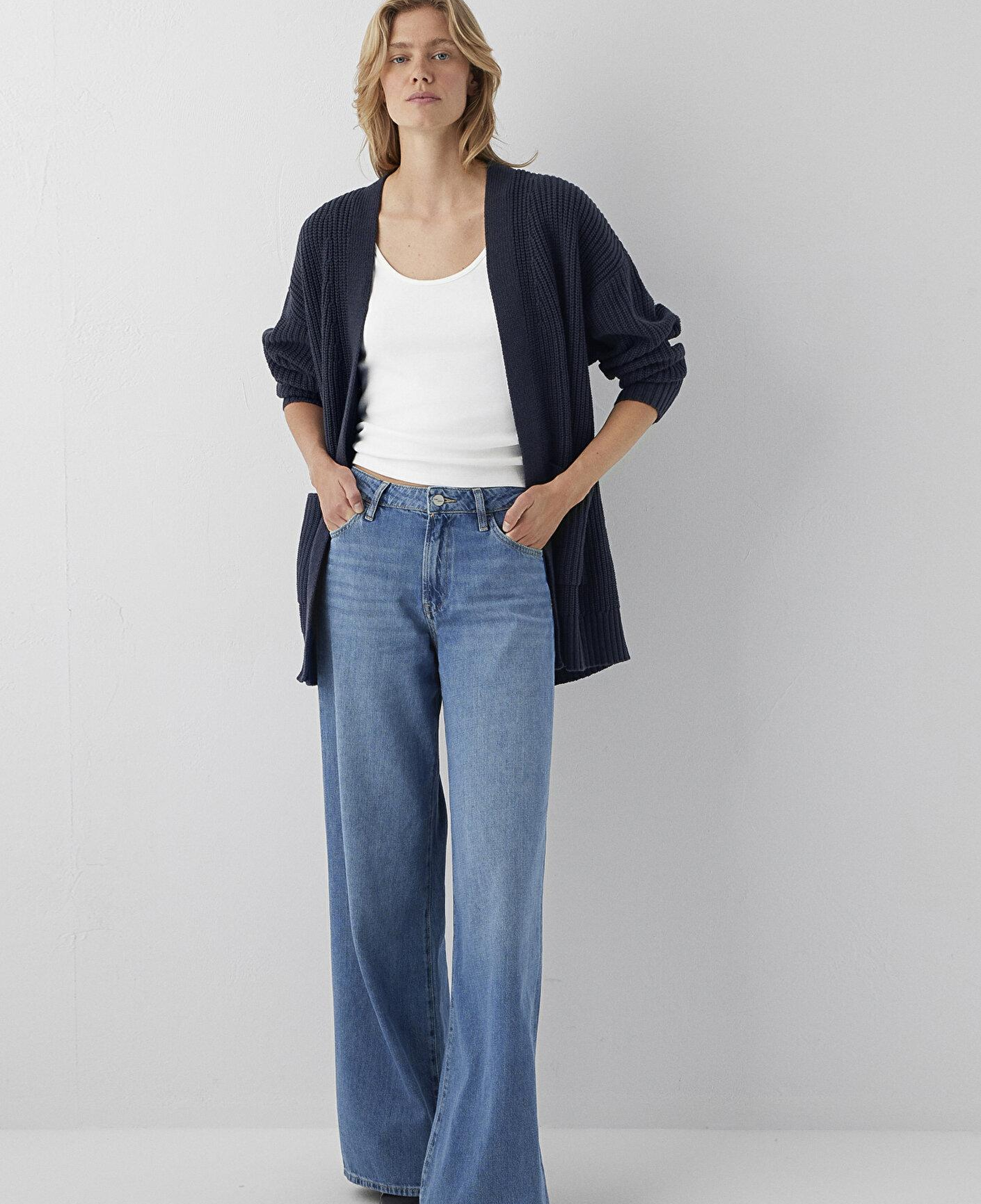 Mavi Uzun Lacivert Hırka Oversize / Geniş Kesim 1710118-82318