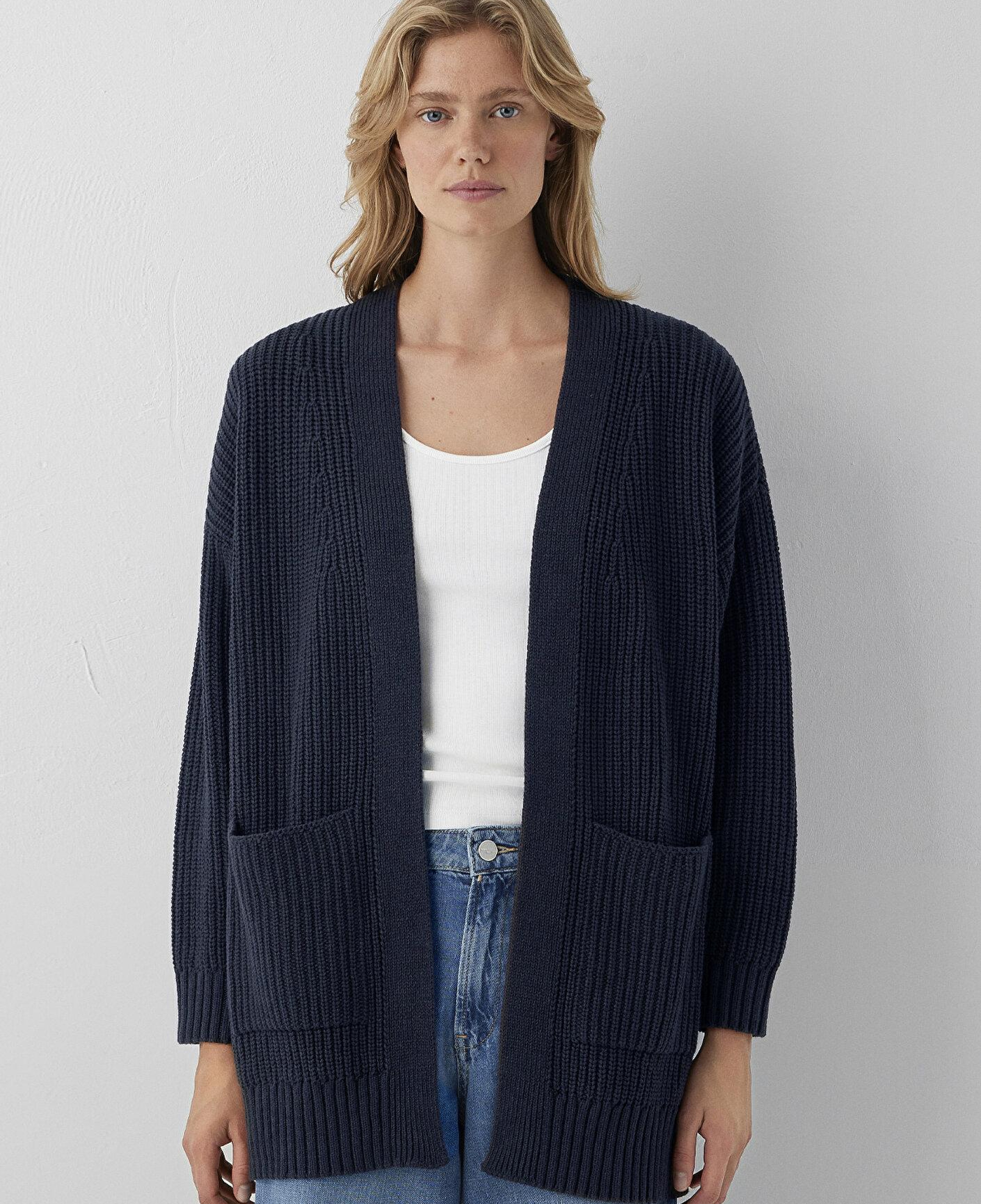 Mavi Uzun Lacivert Hırka Oversize / Geniş Kesim 1710118-82318