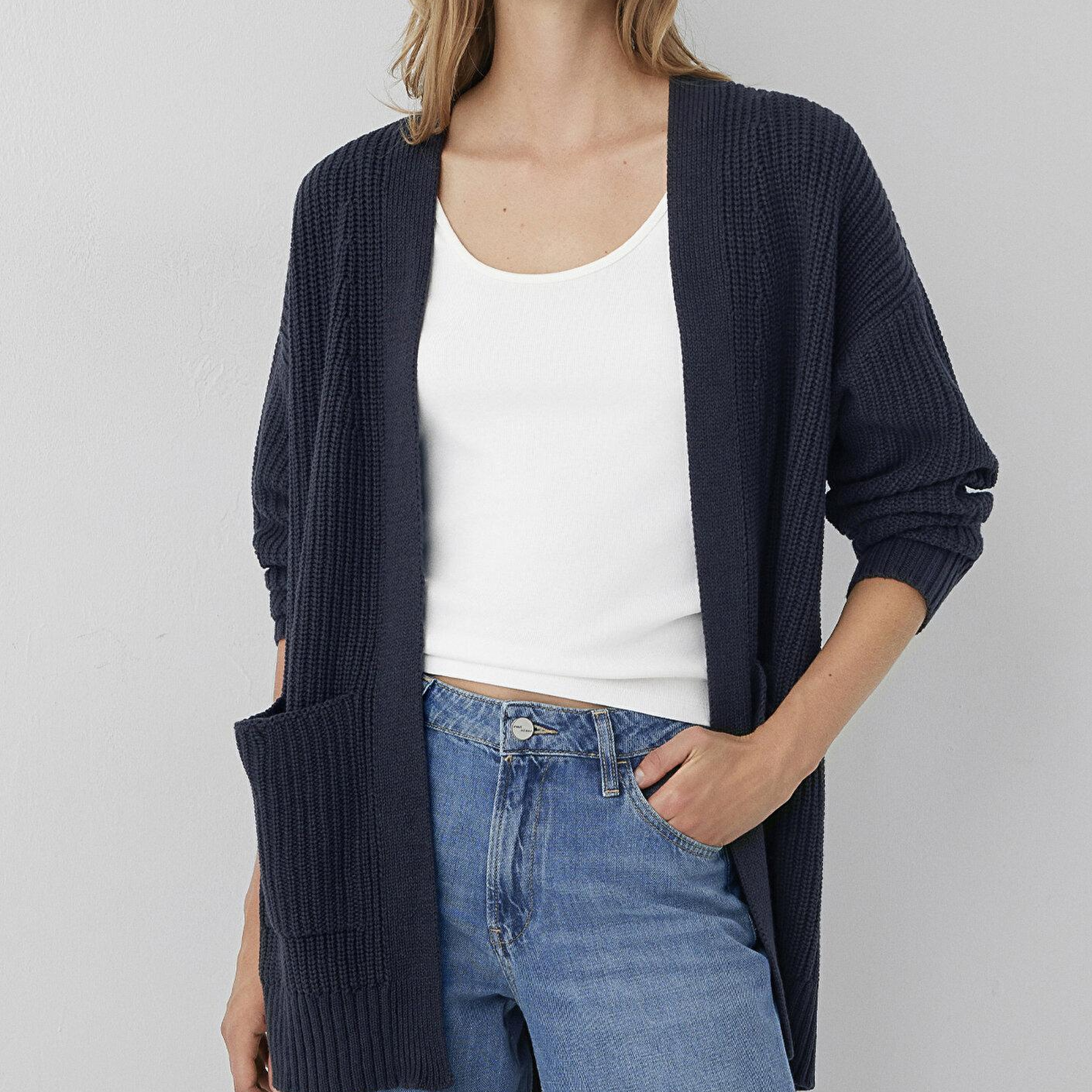 Mavi Uzun Lacivert Hırka Oversize / Geniş Kesim 1710118-82318
