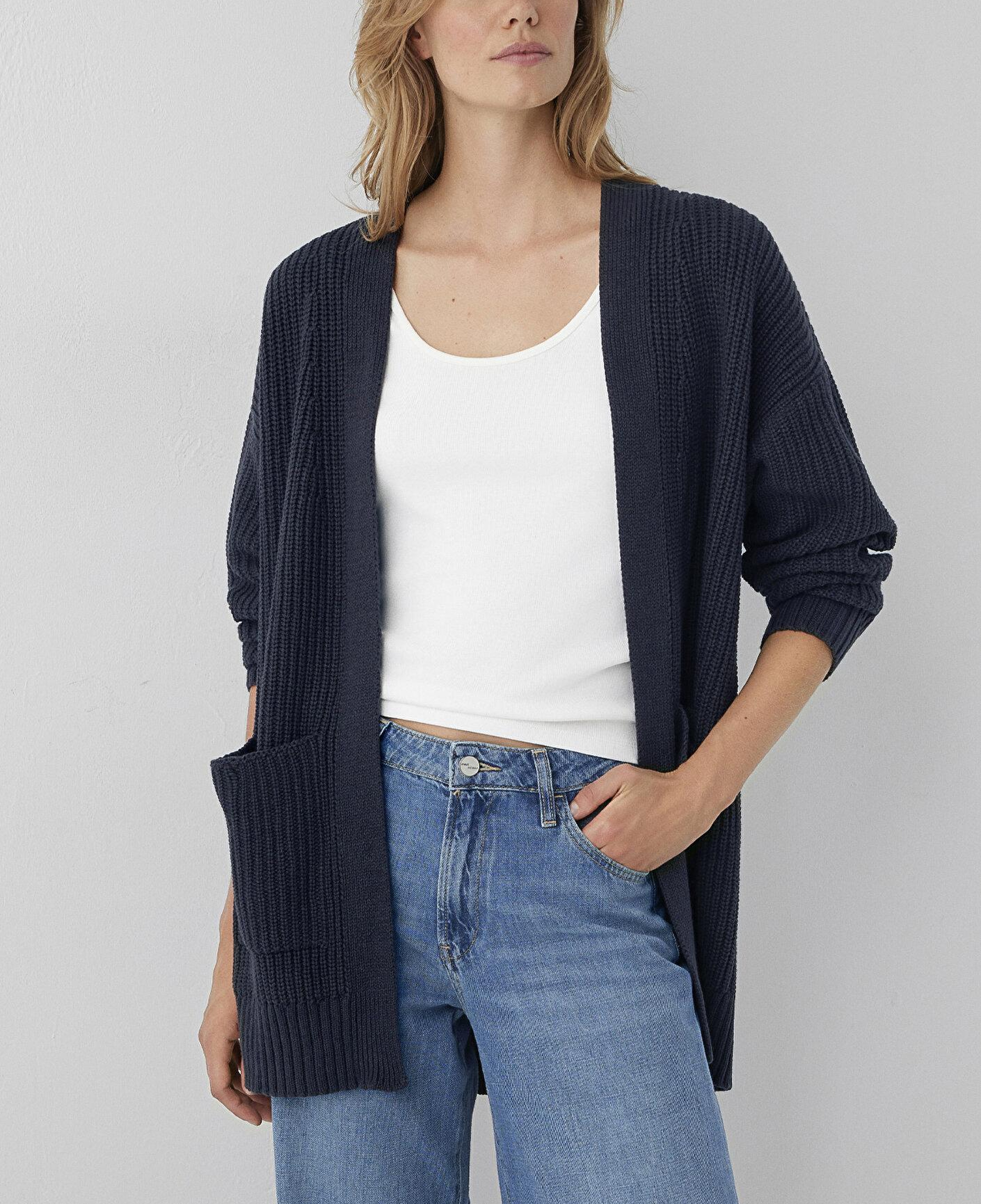 Mavi Uzun Lacivert Hırka Oversize / Geniş Kesim 1710118-82318