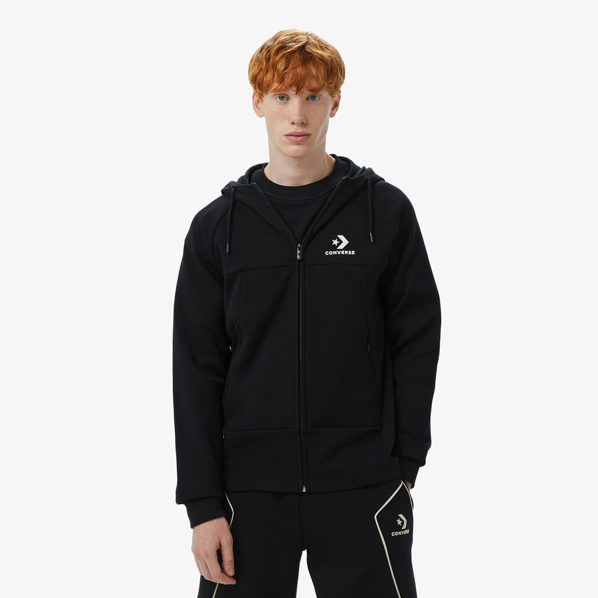 Converse Star Chevron Baskılı Erkek Regular Fit Siyah Hoodie