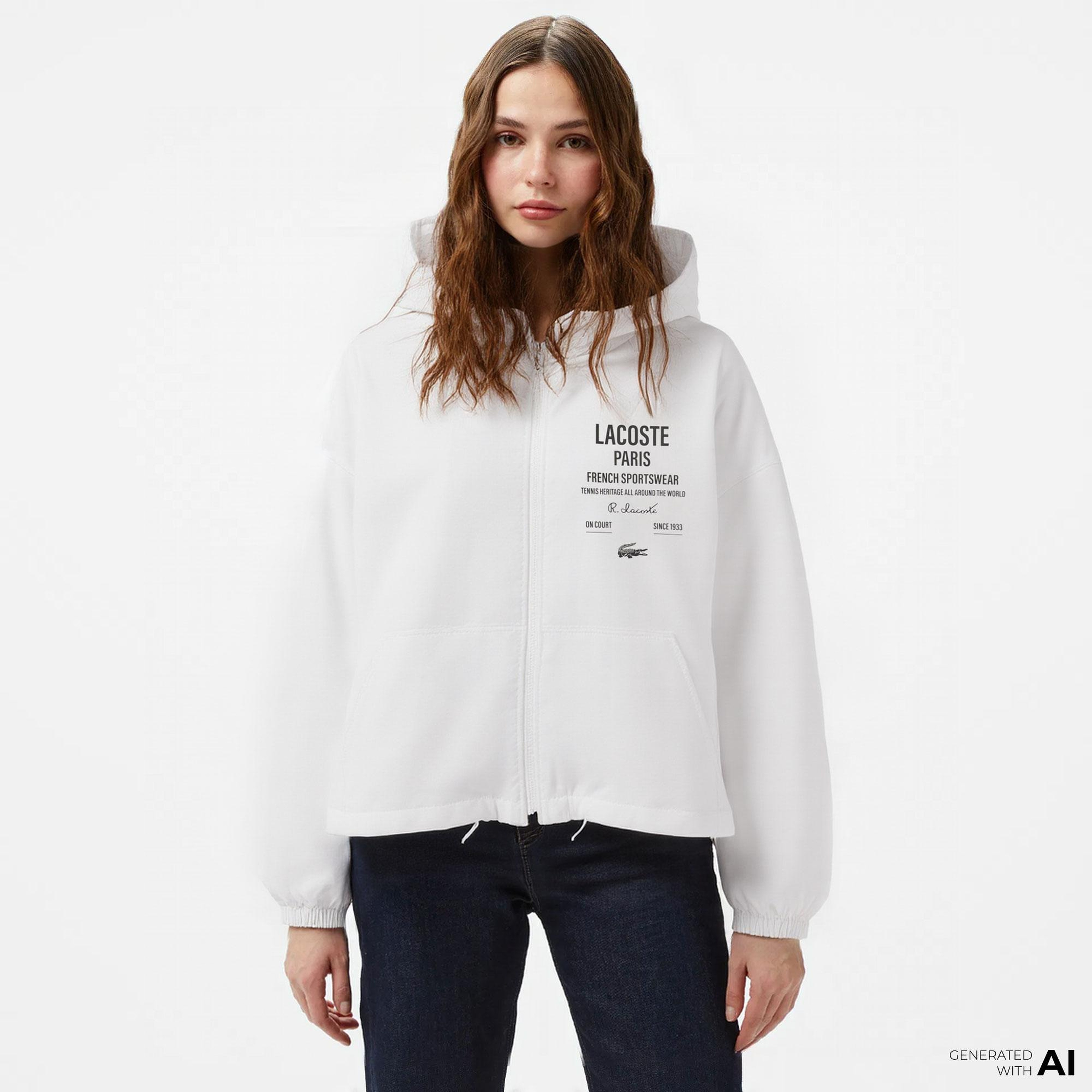 Lacoste Cropped Up Zip Kadın Beyaz Ceket