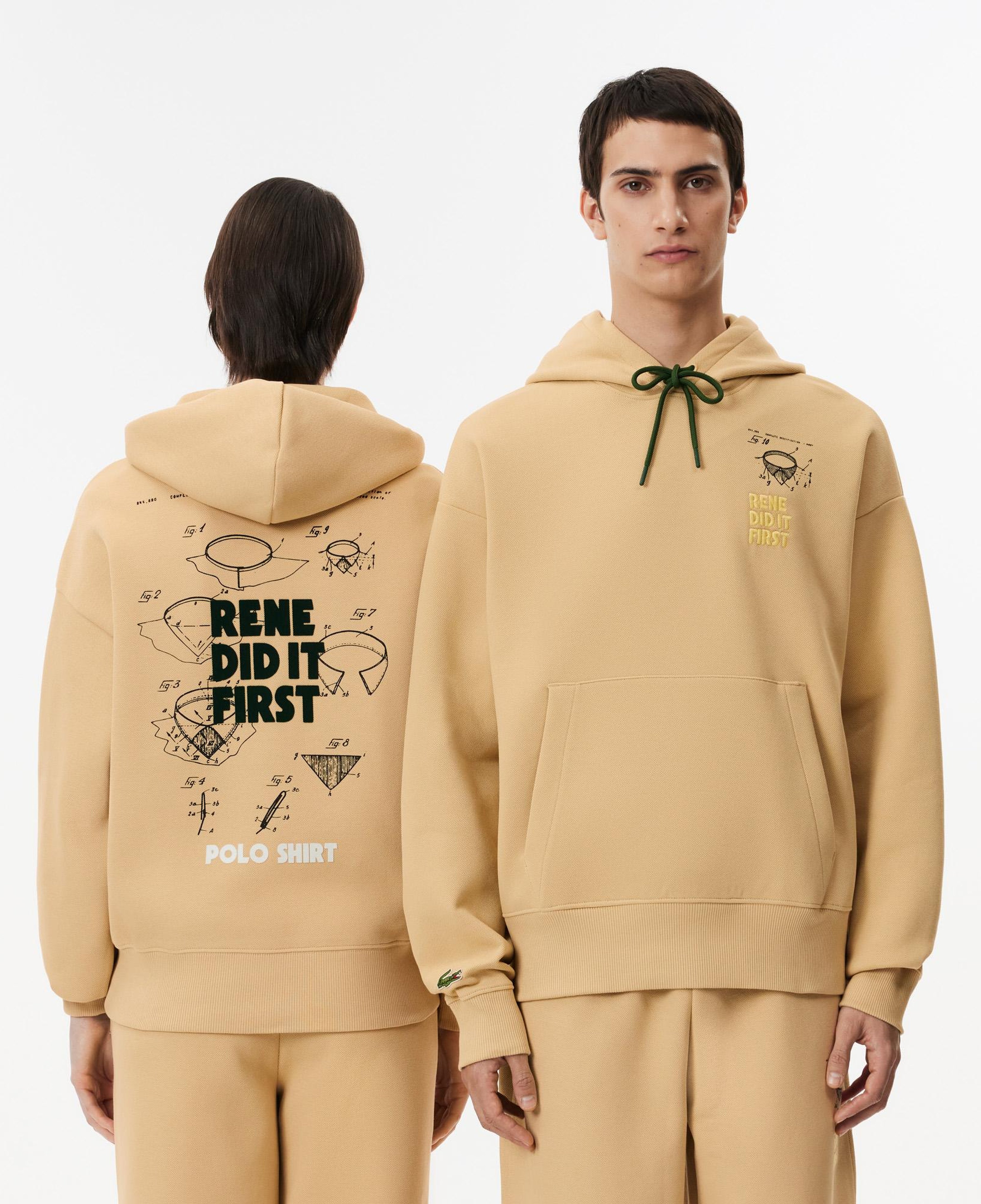 Unisex Relaxed Fit Kapüşonlu Bej Sweatshirt