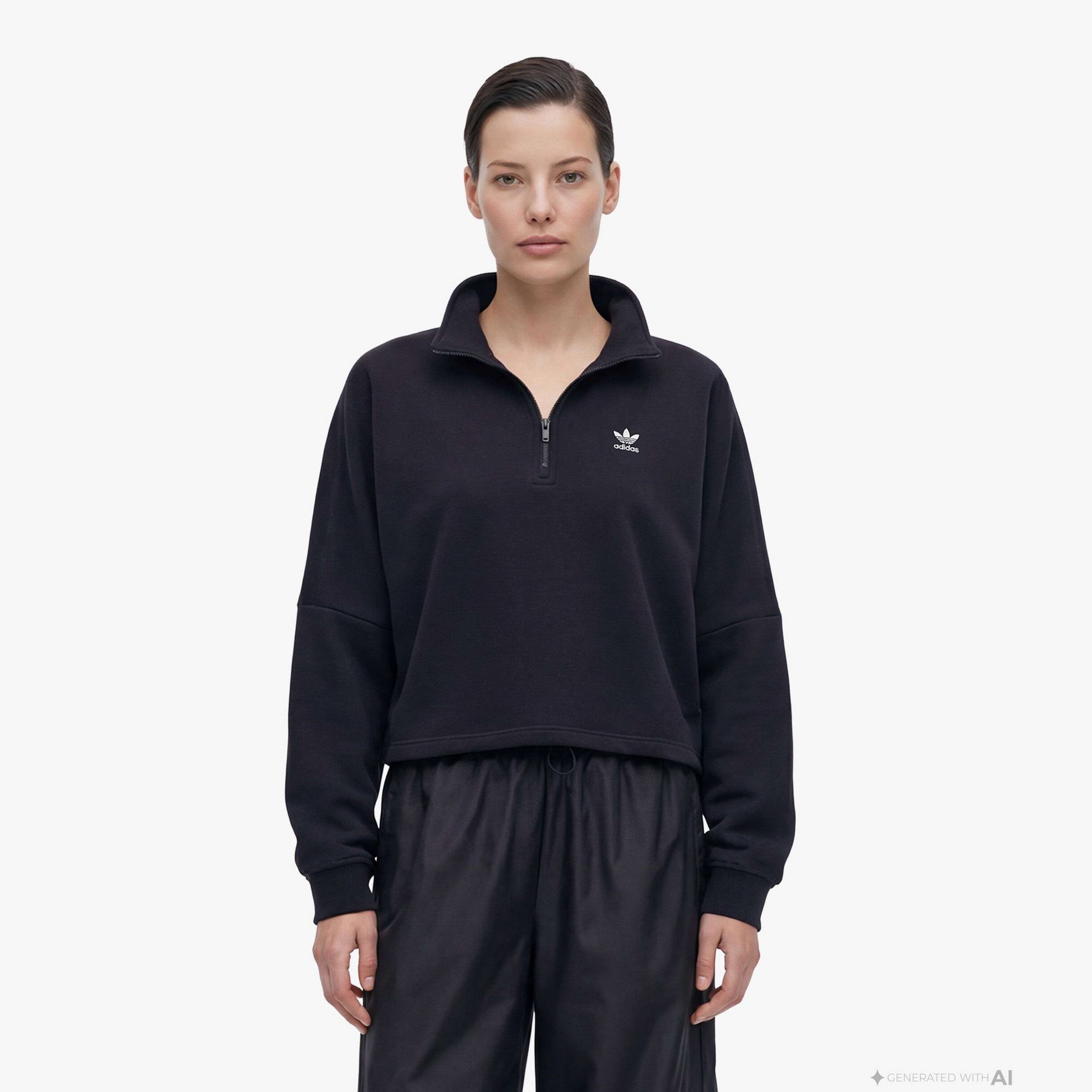 adidas Essentials Fleece 1/2 Zip Kadın Siyah Sweatshirt