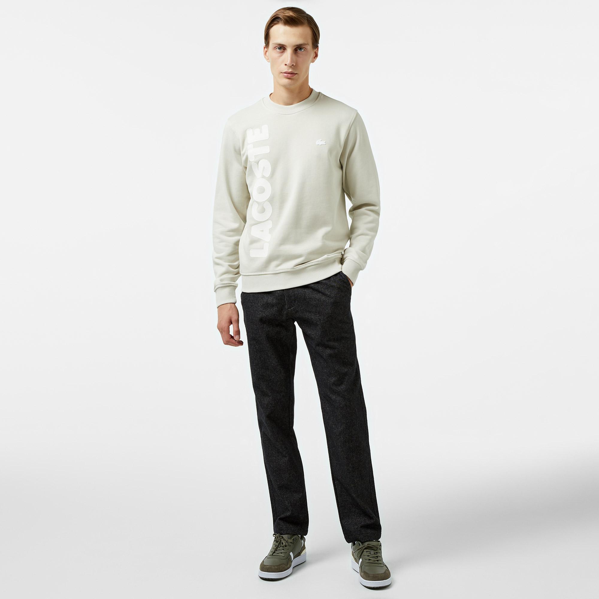 Erkek Relaxed Fit Bisiklet Yaka Baskılı Krem Sweatshirt