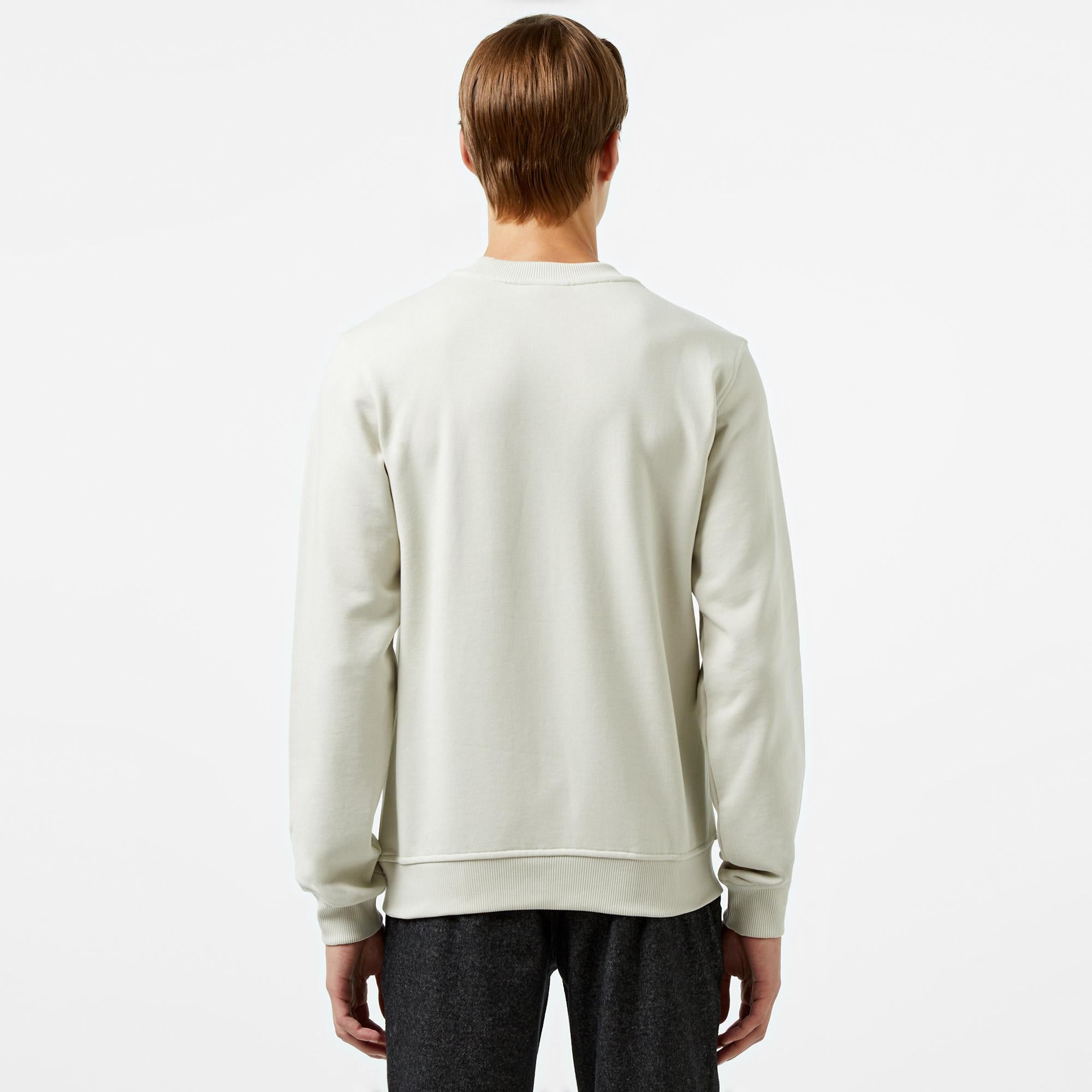 Erkek Relaxed Fit Bisiklet Yaka Baskılı Krem Sweatshirt