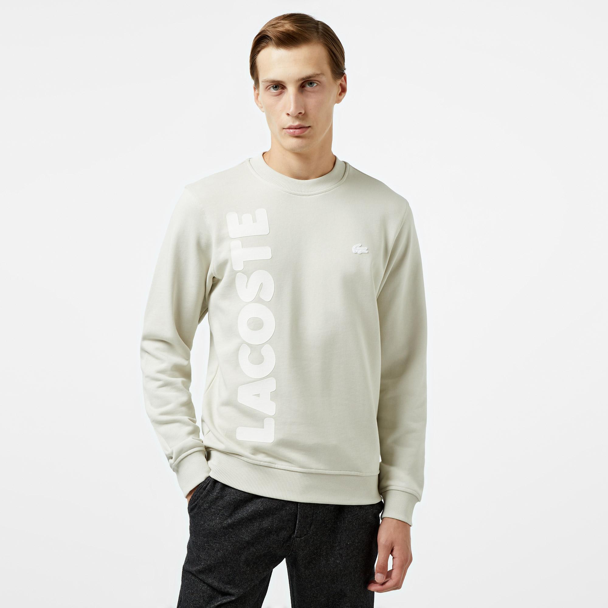 Erkek Relaxed Fit Bisiklet Yaka Baskılı Krem Sweatshirt