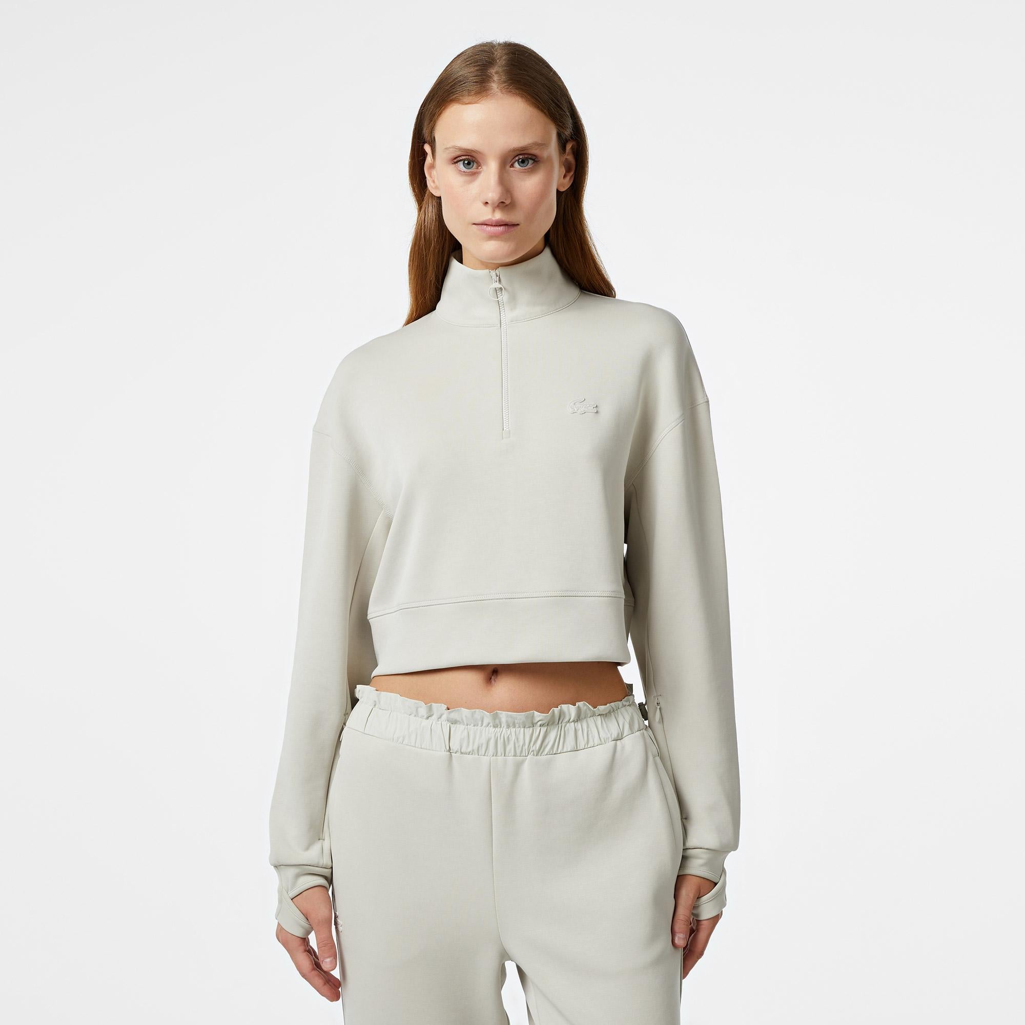 Kadın Relaxed Fit Yarım Fermuarlı Gri Modal Karışımlı Sweatshirt