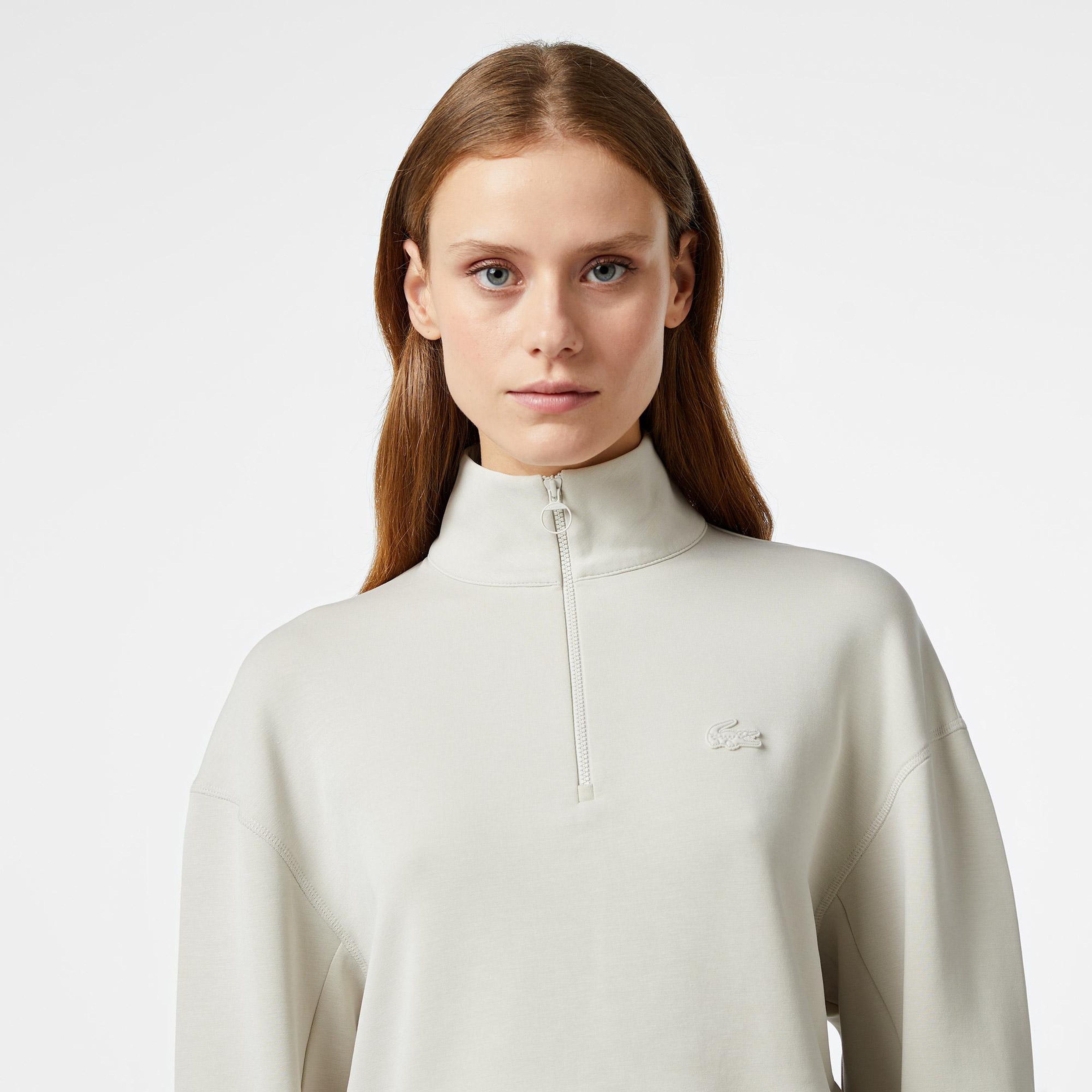 Kadın Relaxed Fit Yarım Fermuarlı Gri Modal Karışımlı Sweatshirt