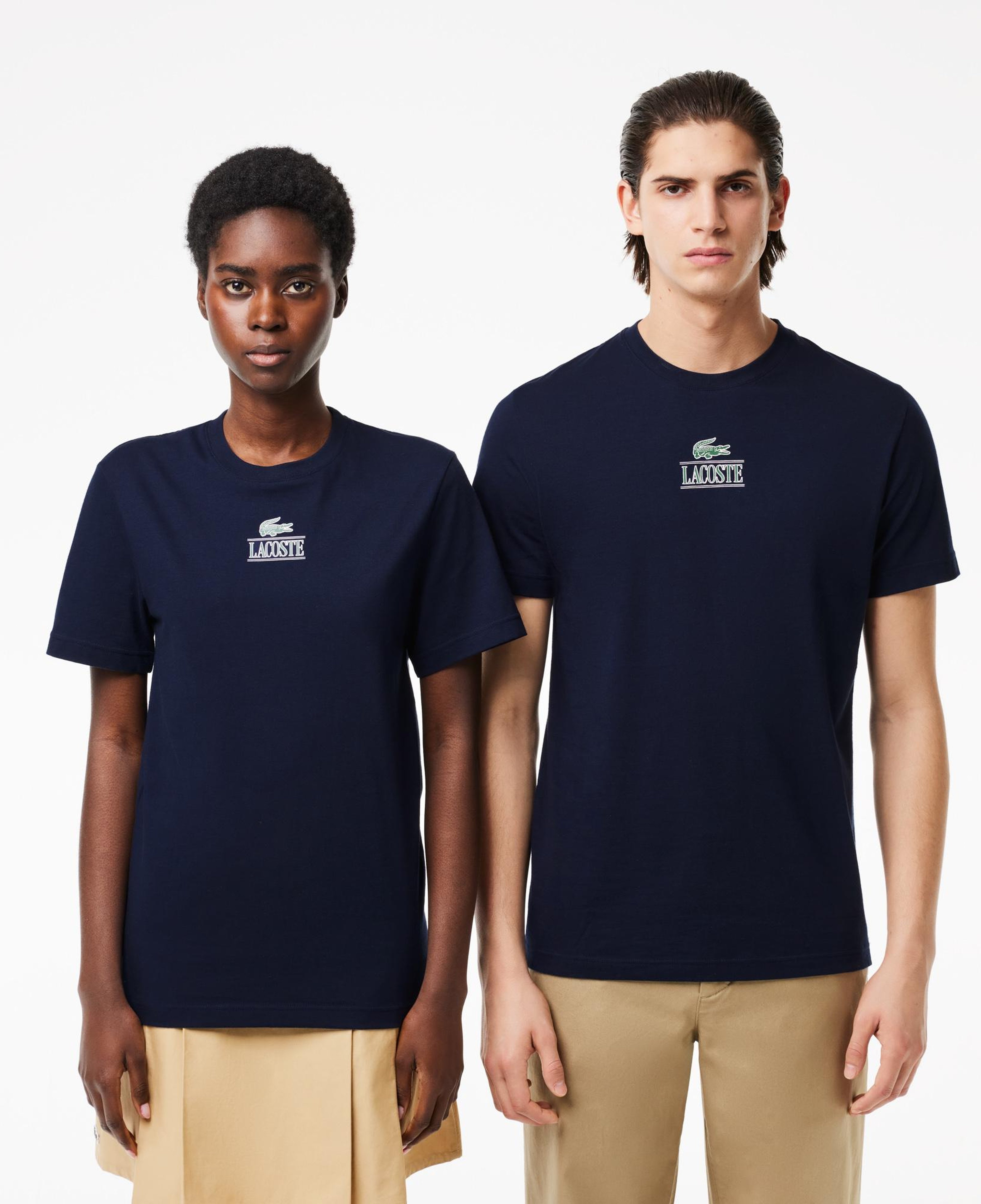 Unisex Regular Fit Bisiklet Yaka Baskılı Lacivert T-Shirt
