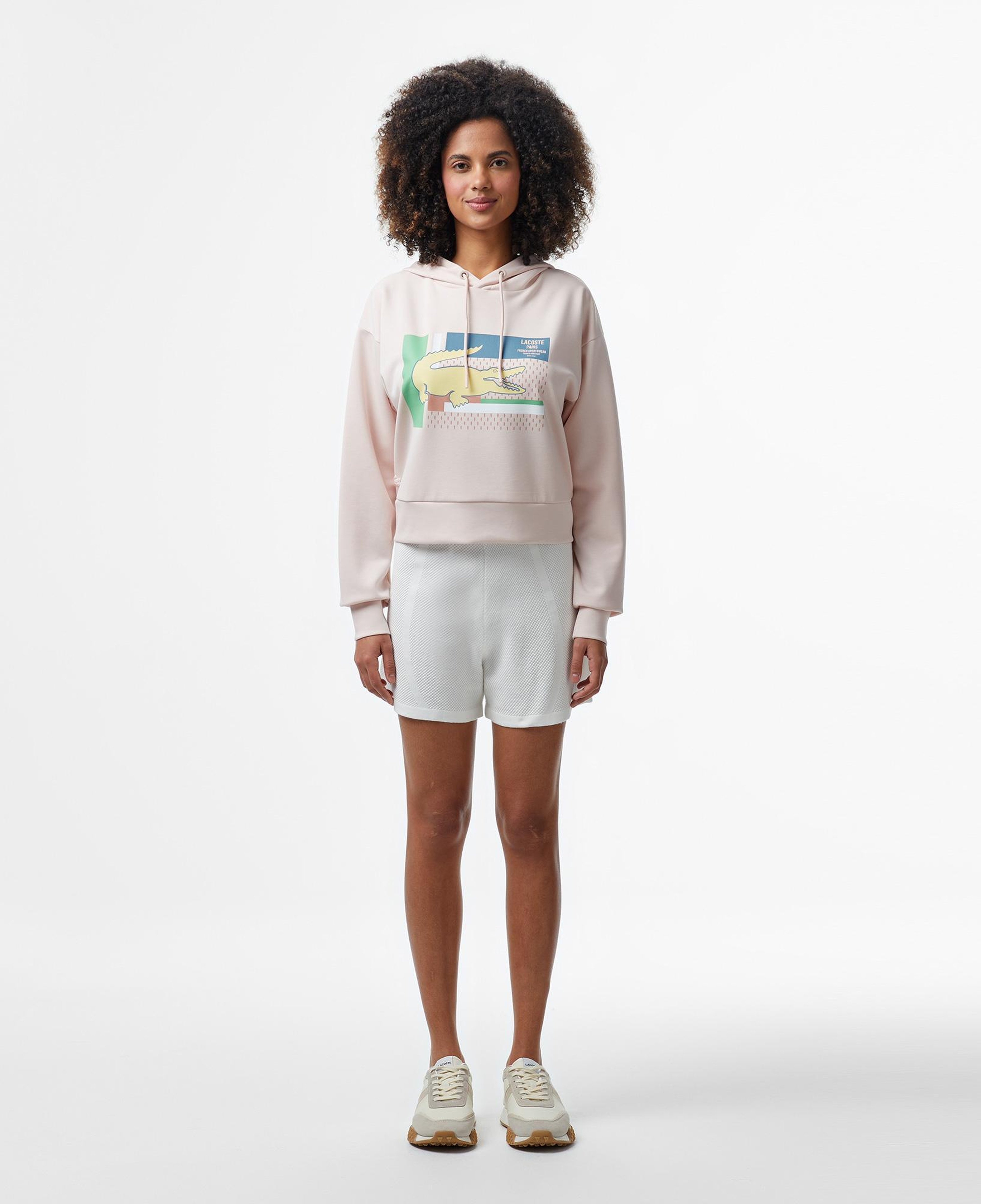 Kadın Relaxed Fit Kapüşonlu Baskılı Açık Pembe Modal Karışımlı Sweatshirt